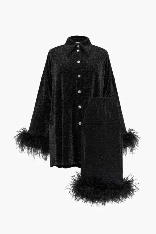 Cosmos Oversized Metallic Jersey Pajama Set in Black sold by Sleeper