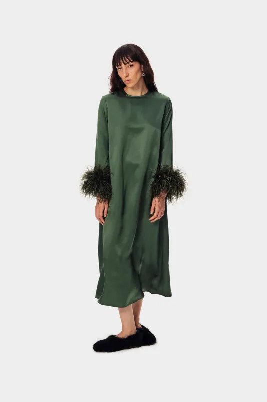 Suzi Maxi Dress with Detachable Feathers in Green sold by Sleeper