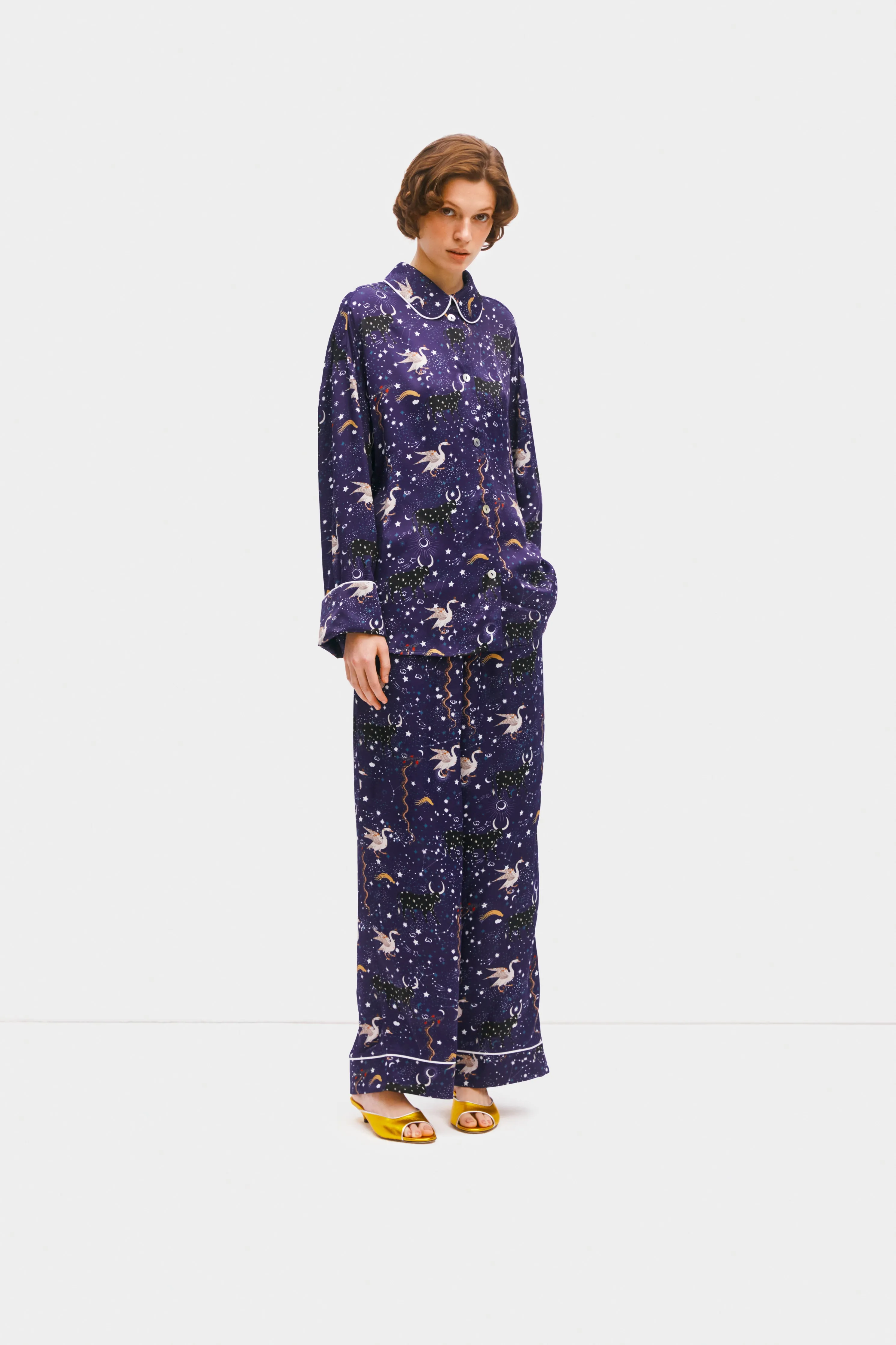 Pastelle Oversized Pants in Navy Mystic Print sold by Sleeper product image thumbnail 3