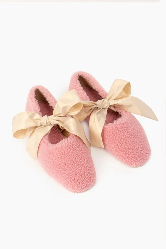 Lulu Shearling Slippers with Bows in Pink sold by Sleeper