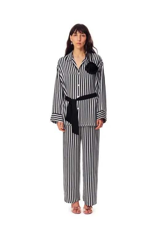 The Rose Oversized Satin Pajama Set in Stripes sold by Sleeper