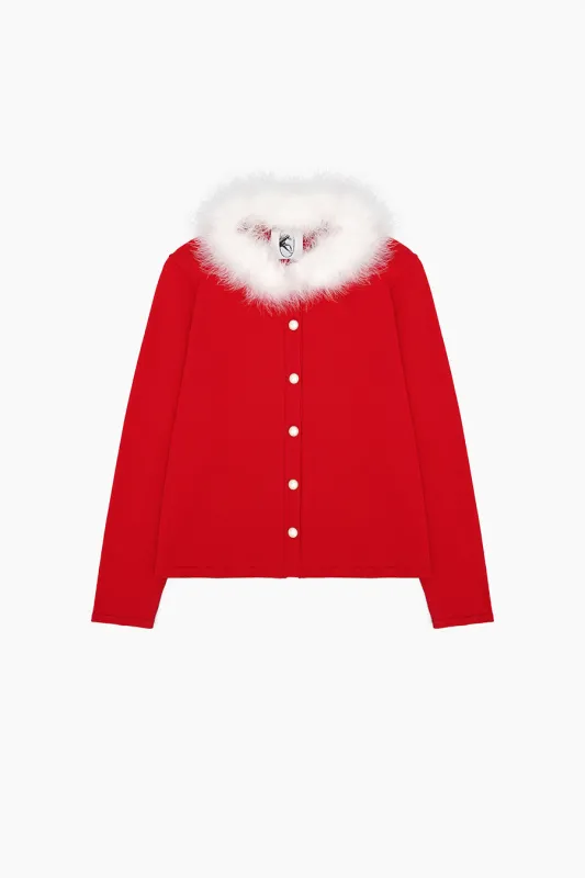 Miss Kitty Cardigan with Detachable Feathers in Red sold by Sleeper