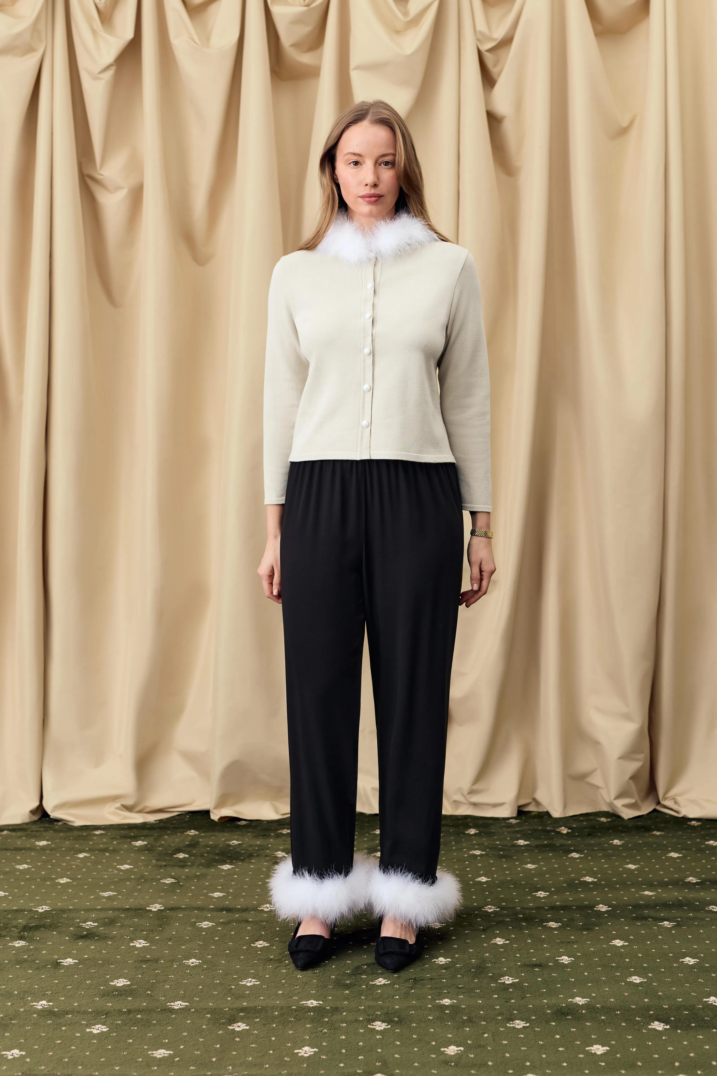 Miss Kitty Cardigan with Detachable Feathers in Beige sold by Sleeper product image thumbnail 2