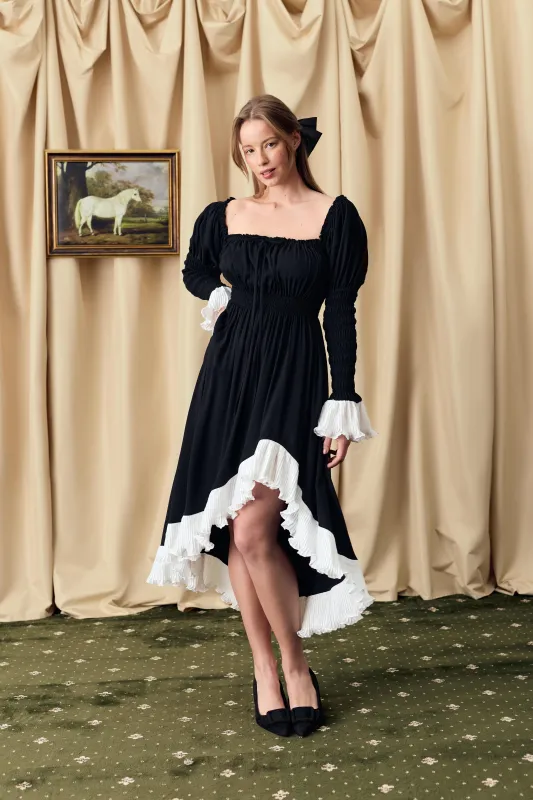 Juliette Shirred Asymmetric Dress in Black sold by Sleeper