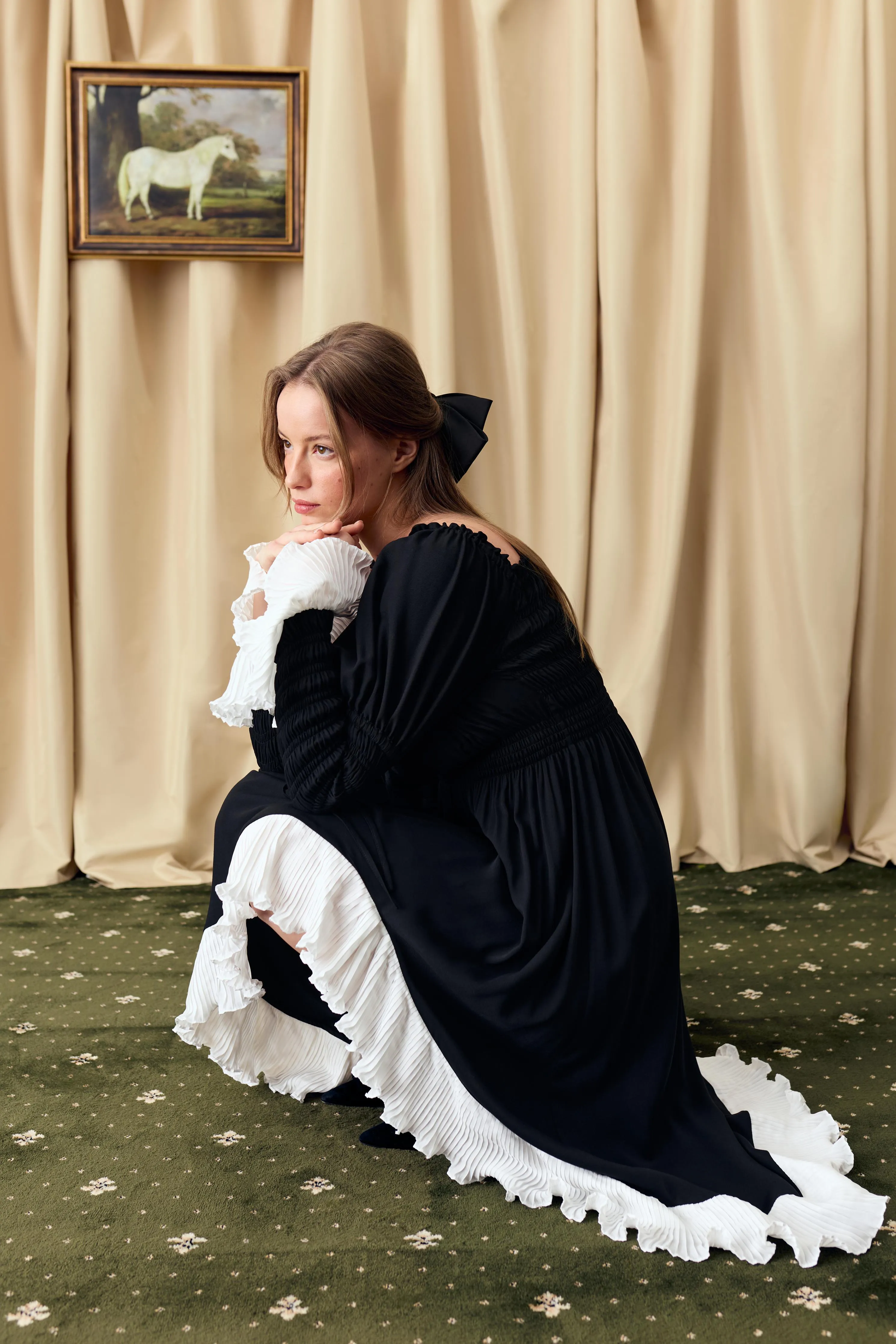 Juliette Shirred Asymmetric Dress in Black sold by Sleeper product image thumbnail 4