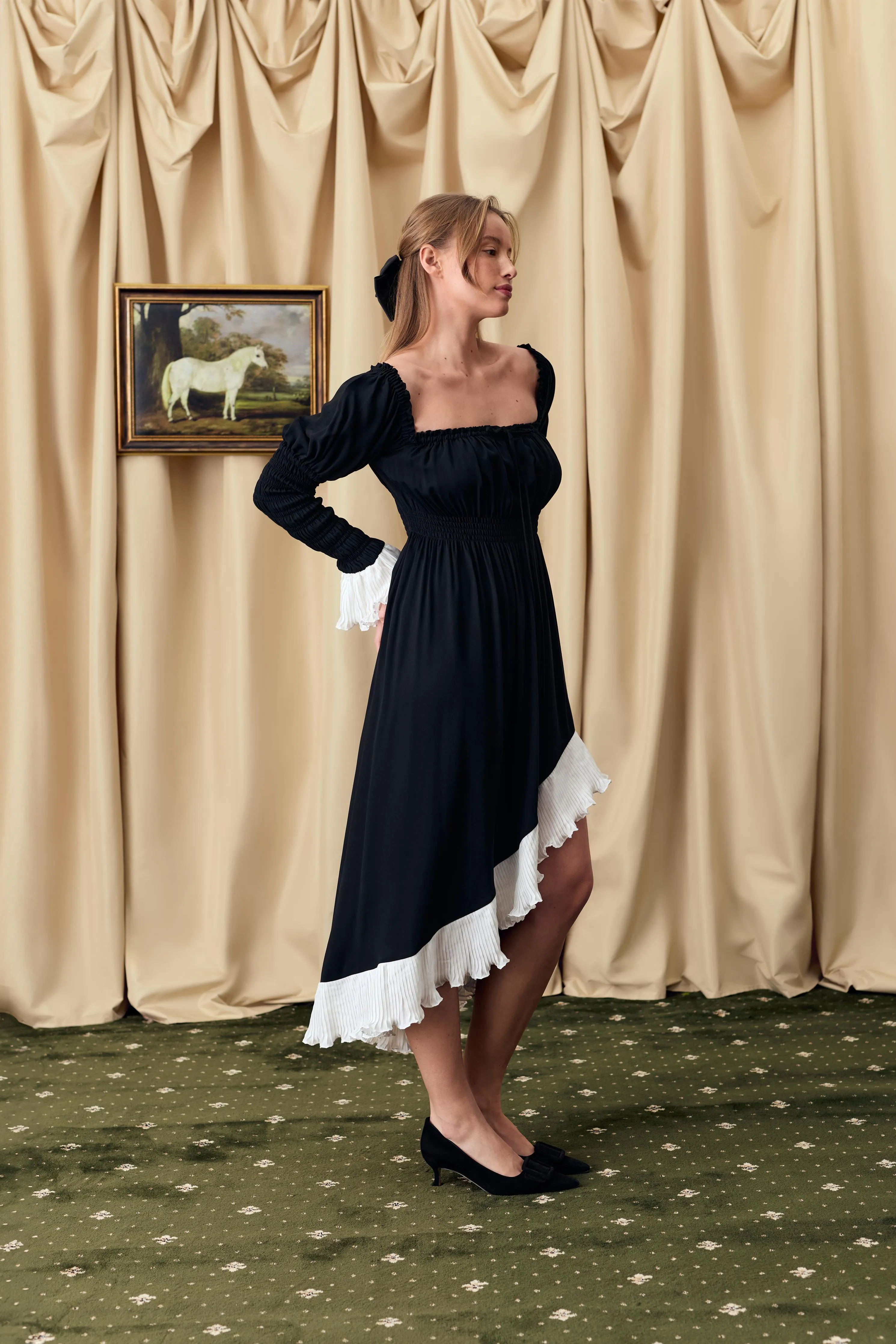 Juliette Shirred Asymmetric Dress in Black sold by Sleeper product image thumbnail 2