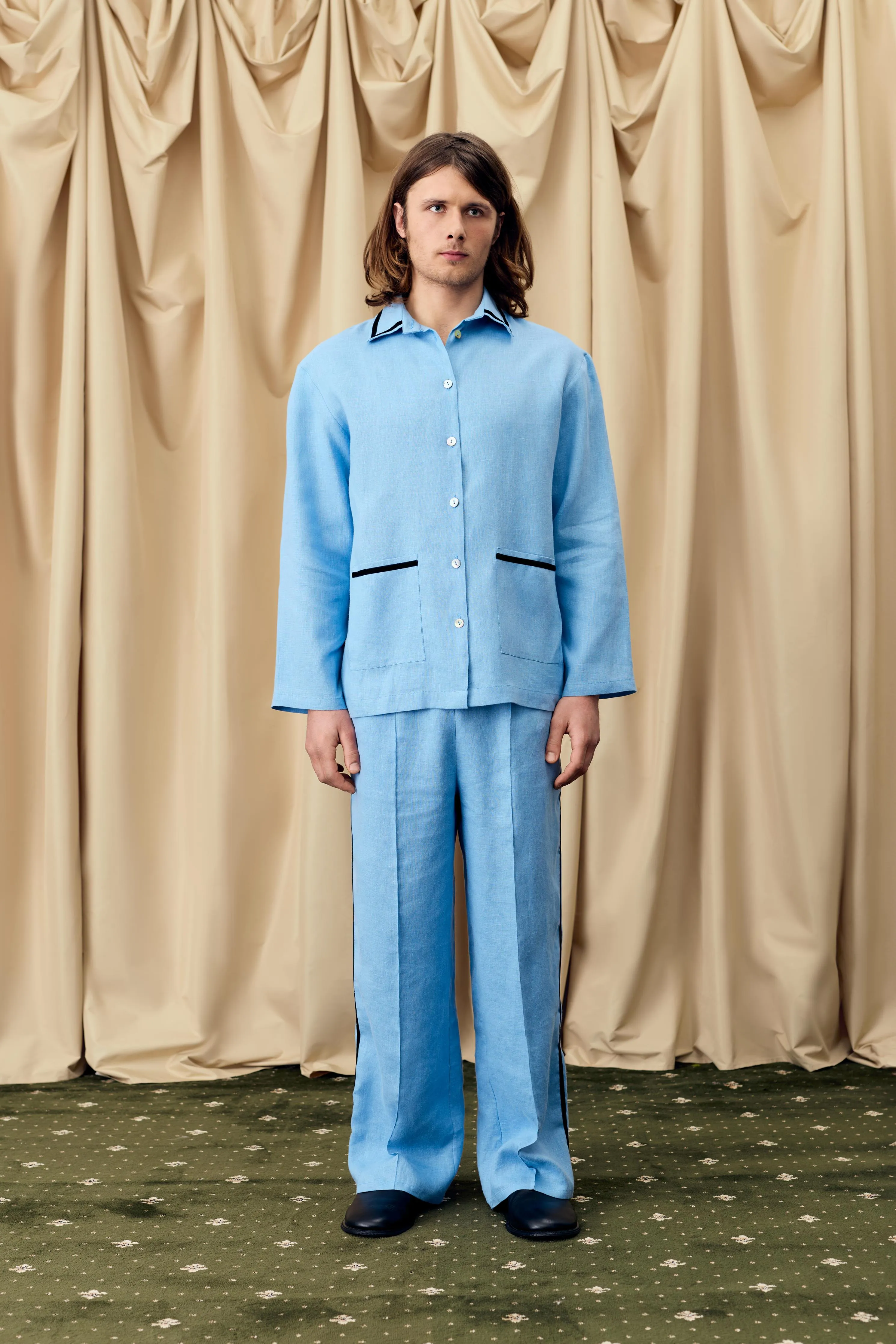 Paros Linen Unisex Pajama Shirt in Blue sold by Sleeper product image thumbnail 2