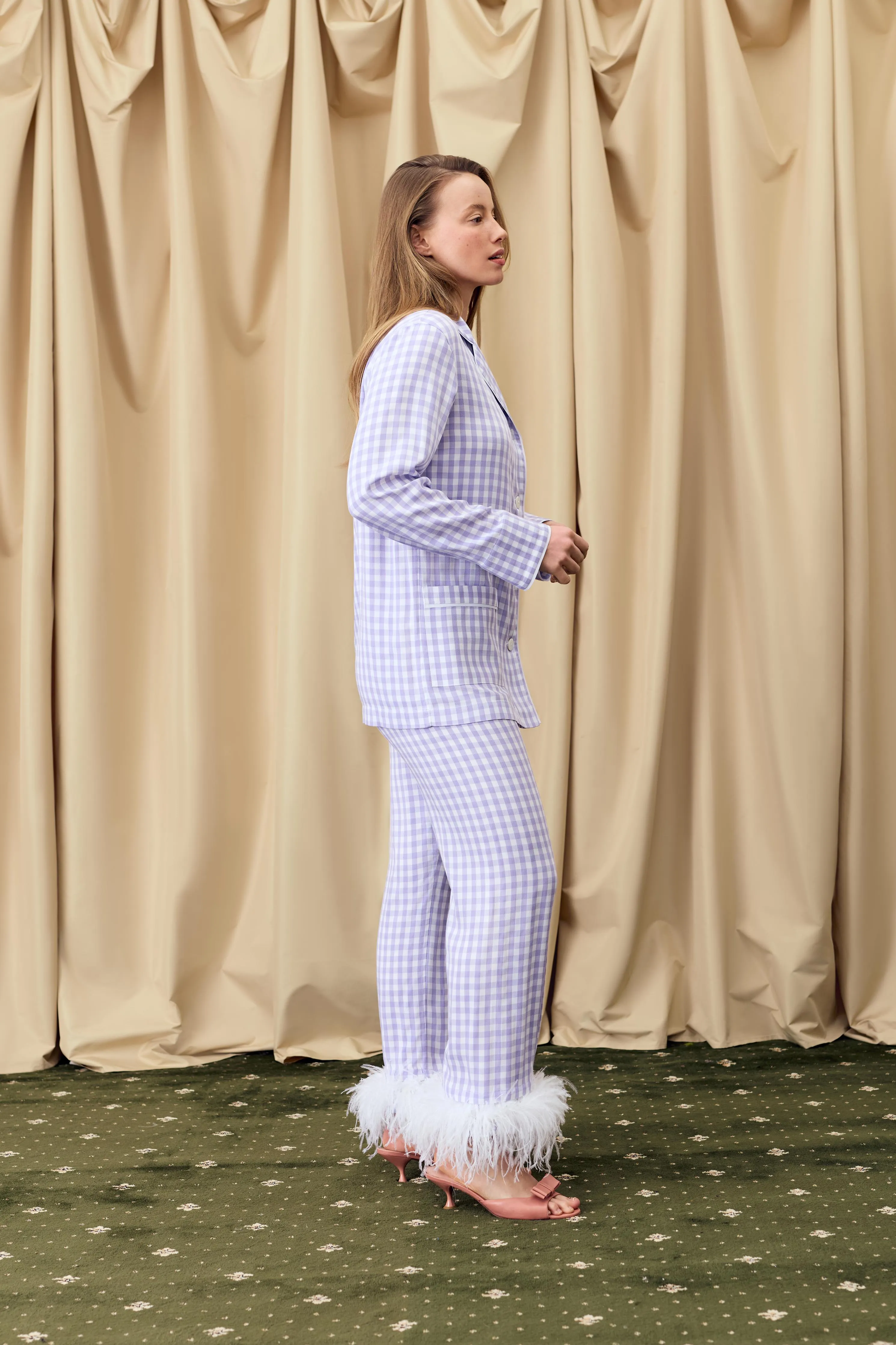 Party Pajama Set with Detachable Feathers in Lavender Vichy sold by Sleeper product image thumbnail 3