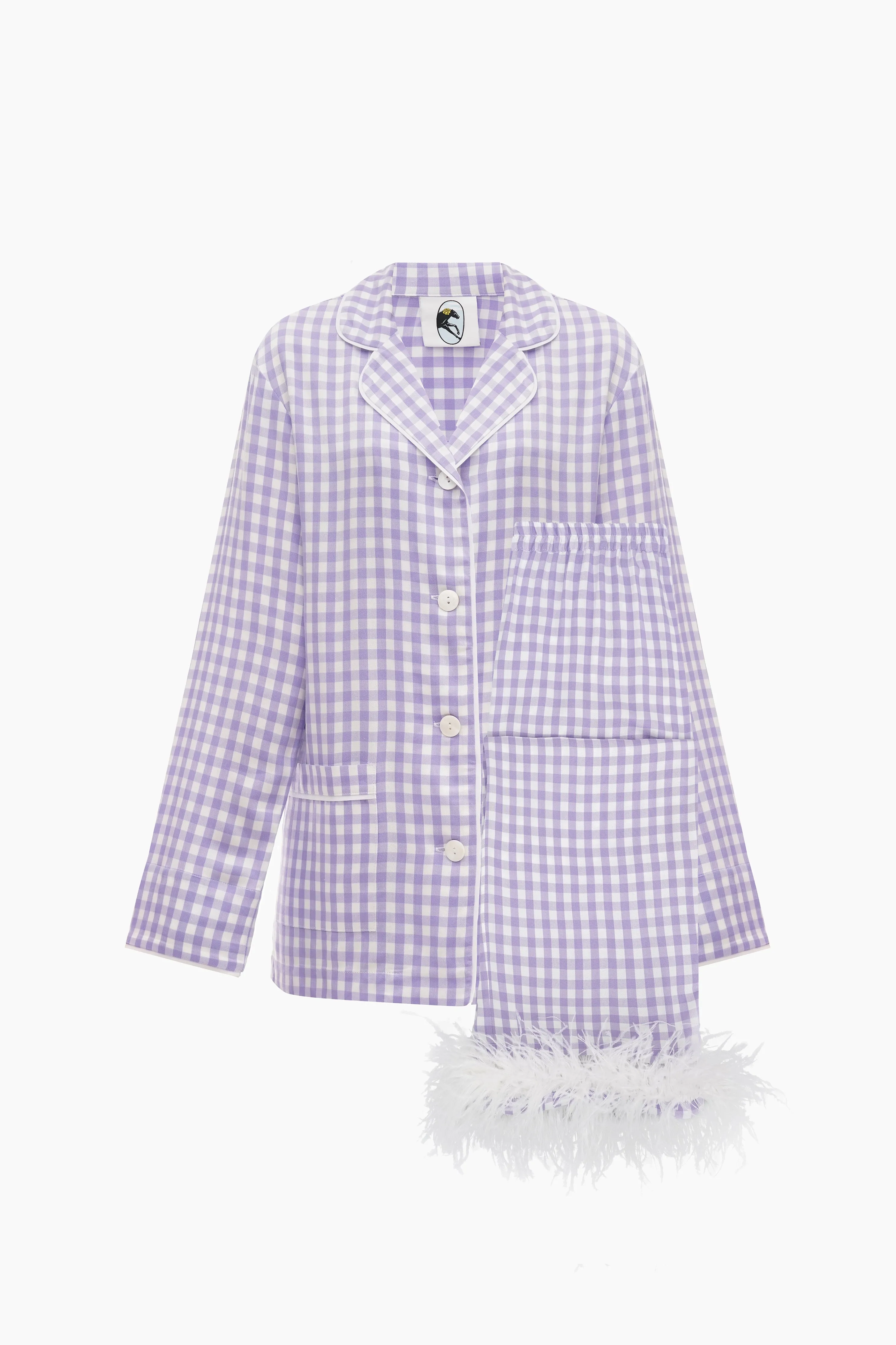Party Pajama Set with Detachable Feathers in Lavender Vichy sold by Sleeper