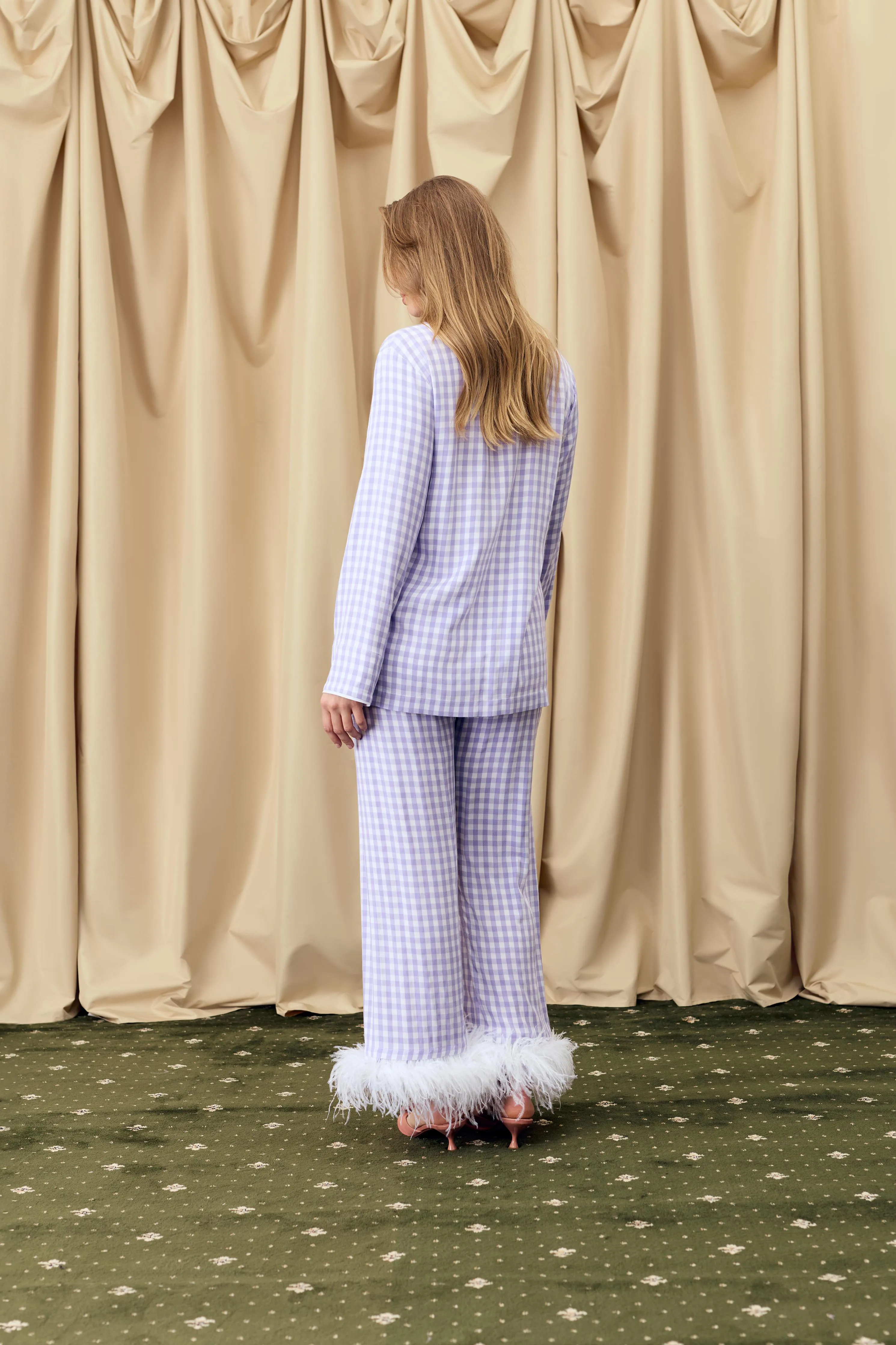 Party Pajama Set with Detachable Feathers in Lavender Vichy sold by Sleeper product image thumbnail 4