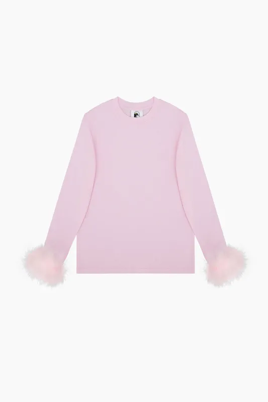 Long Sleeve Stretch-cotton Jersey T-Shirt with Detachable Feathers in Pink made by Sleeper