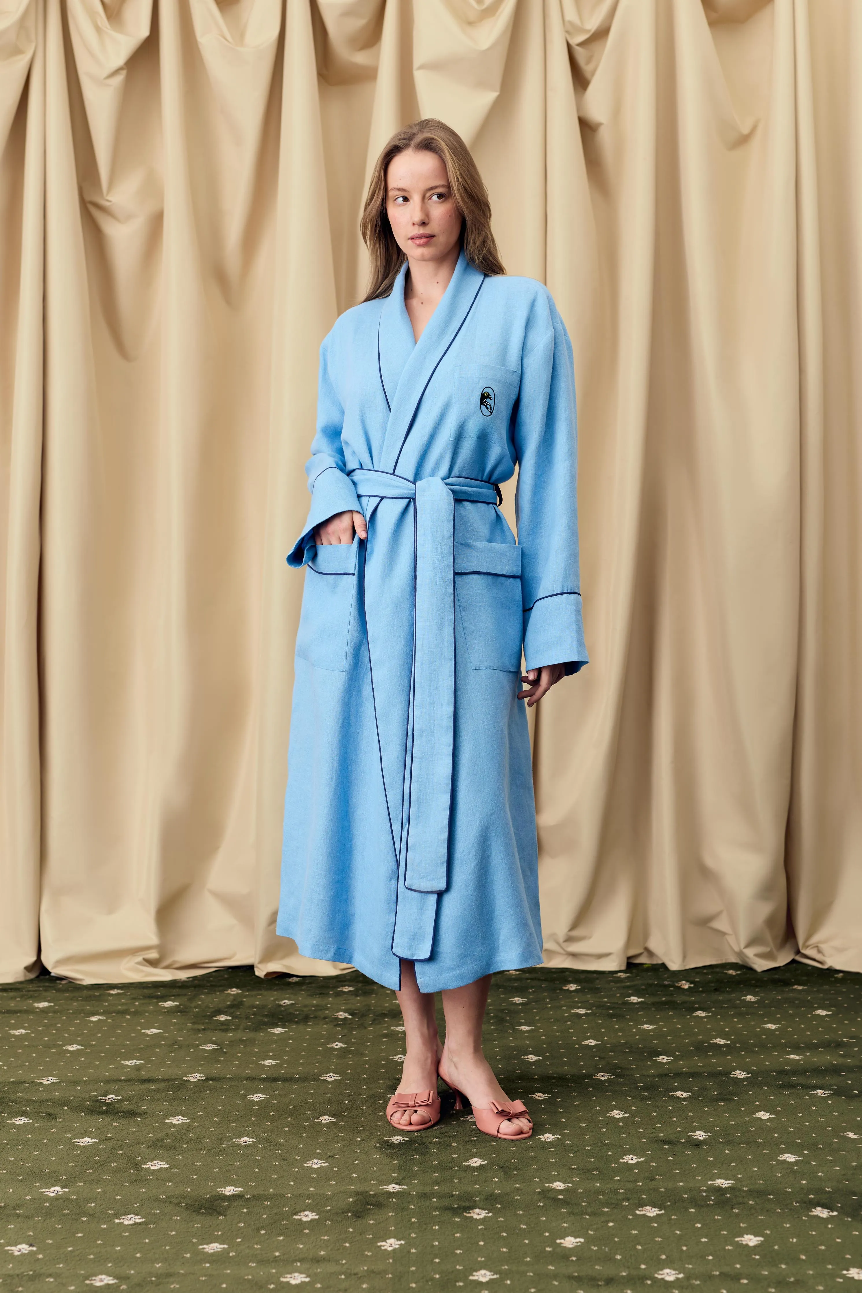 Paros Linen Unisex Robe in Blue sold by Sleeper
