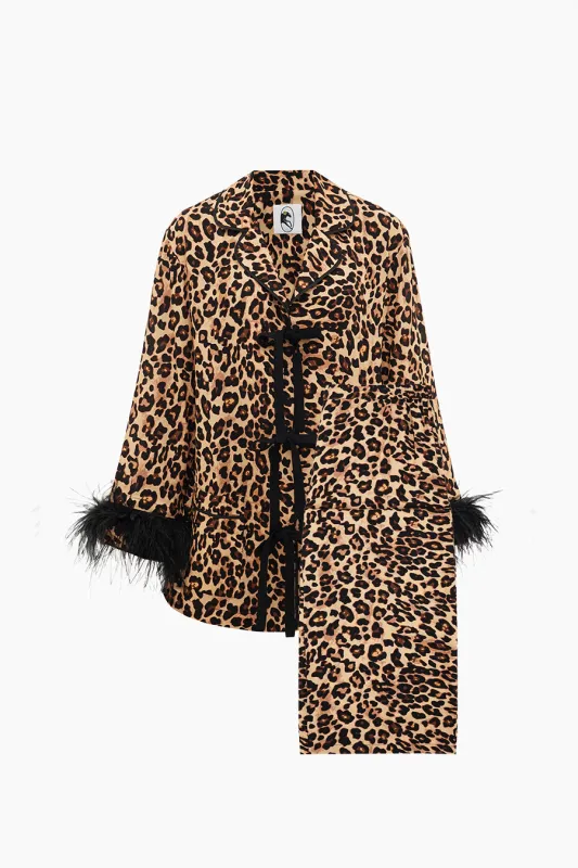 The Bow Pajama Set with Detachable Feathers in Leopard sold by Sleeper