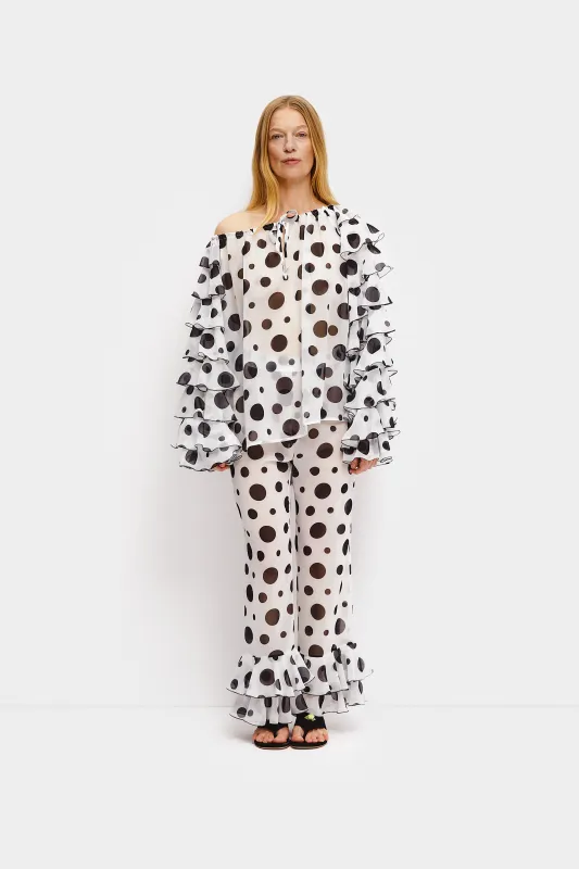 Samba Ruffled Chiffon Polka-dot Pants in White sold by Sleeper