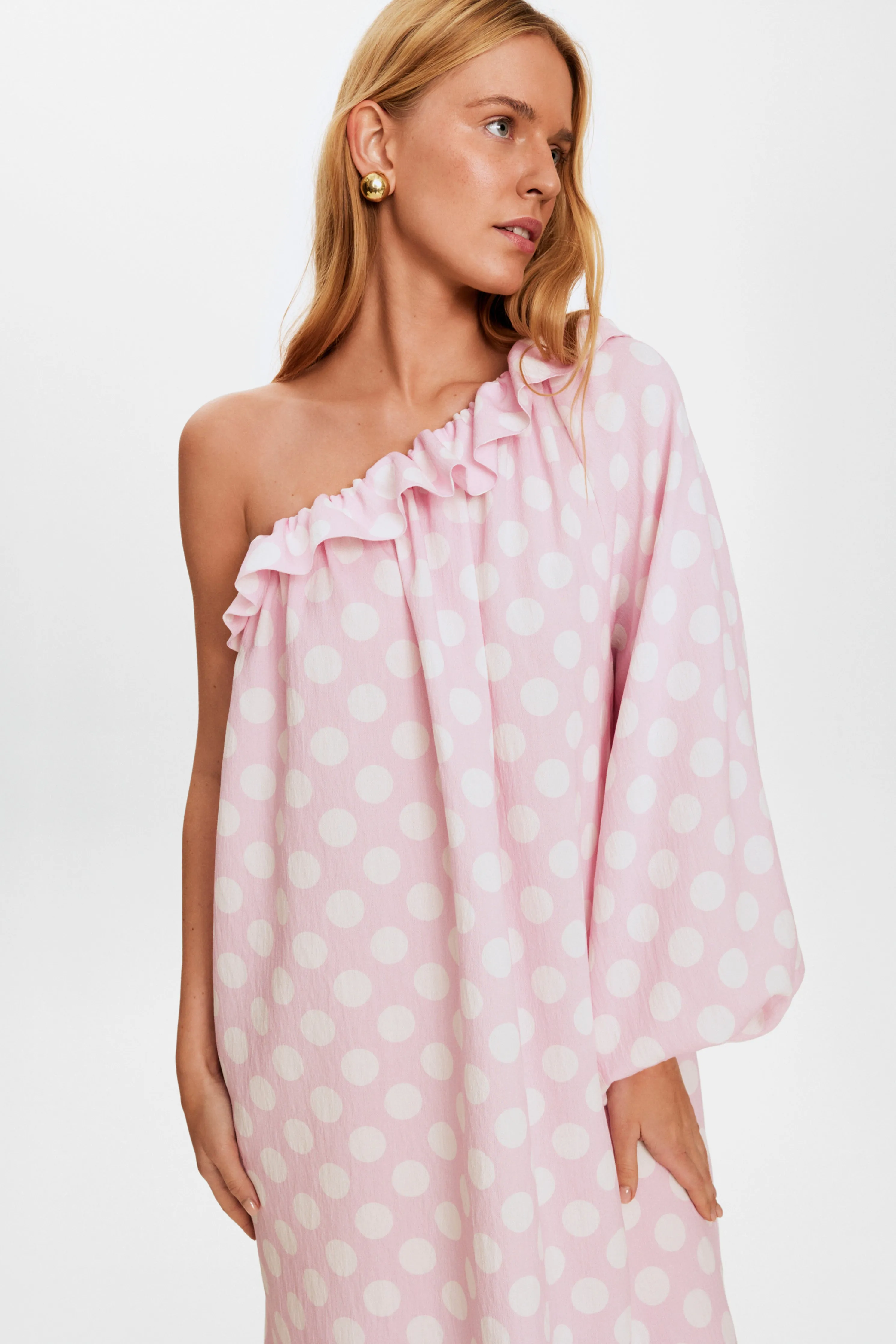 Gaia Soft Viscose Midi Dress in Pink Polka Dot sold by Sleeper product image thumbnail 3