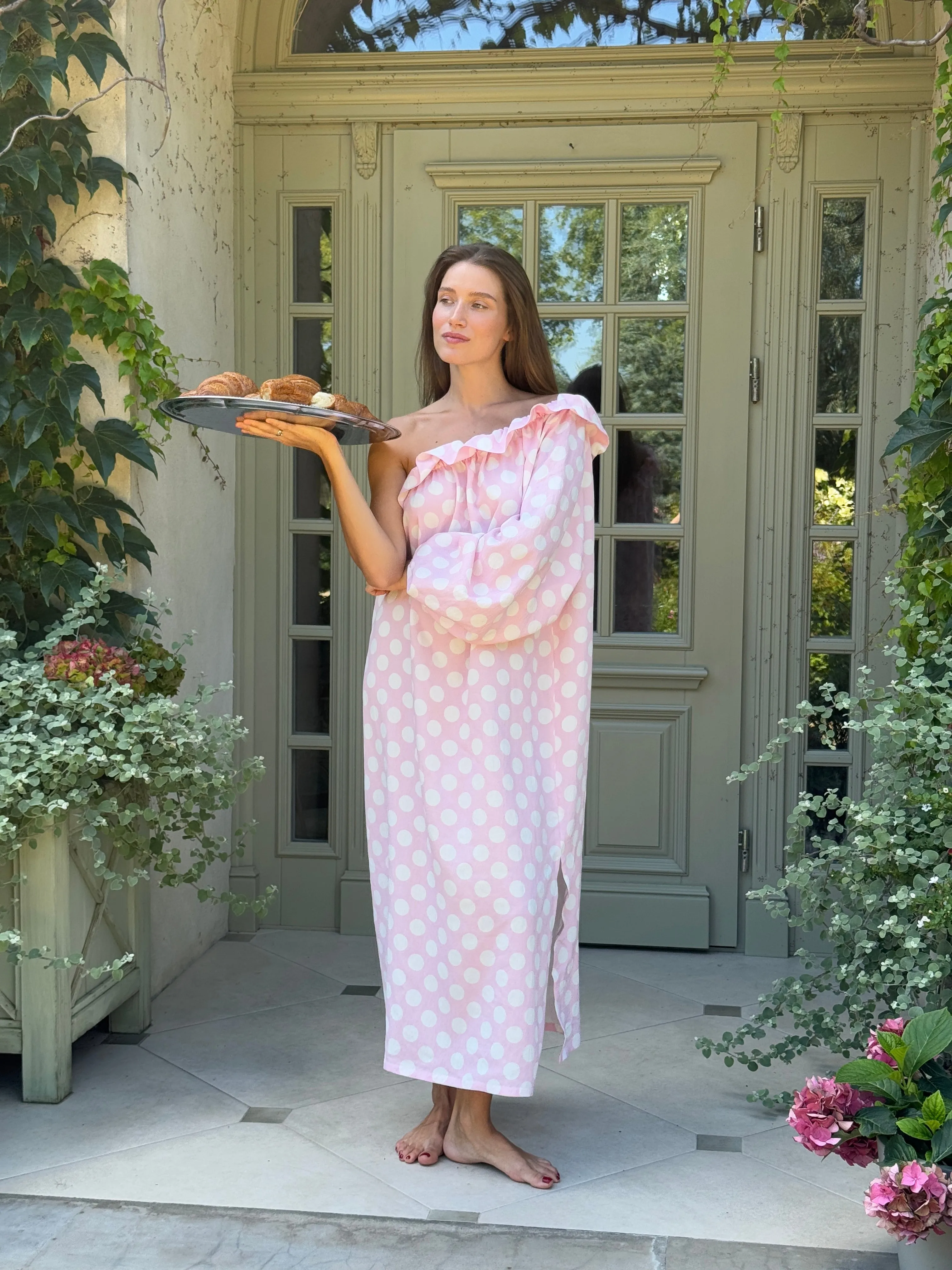 Gaia Soft Viscose Midi Dress in Pink Polka Dot sold by Sleeper product image thumbnail 5