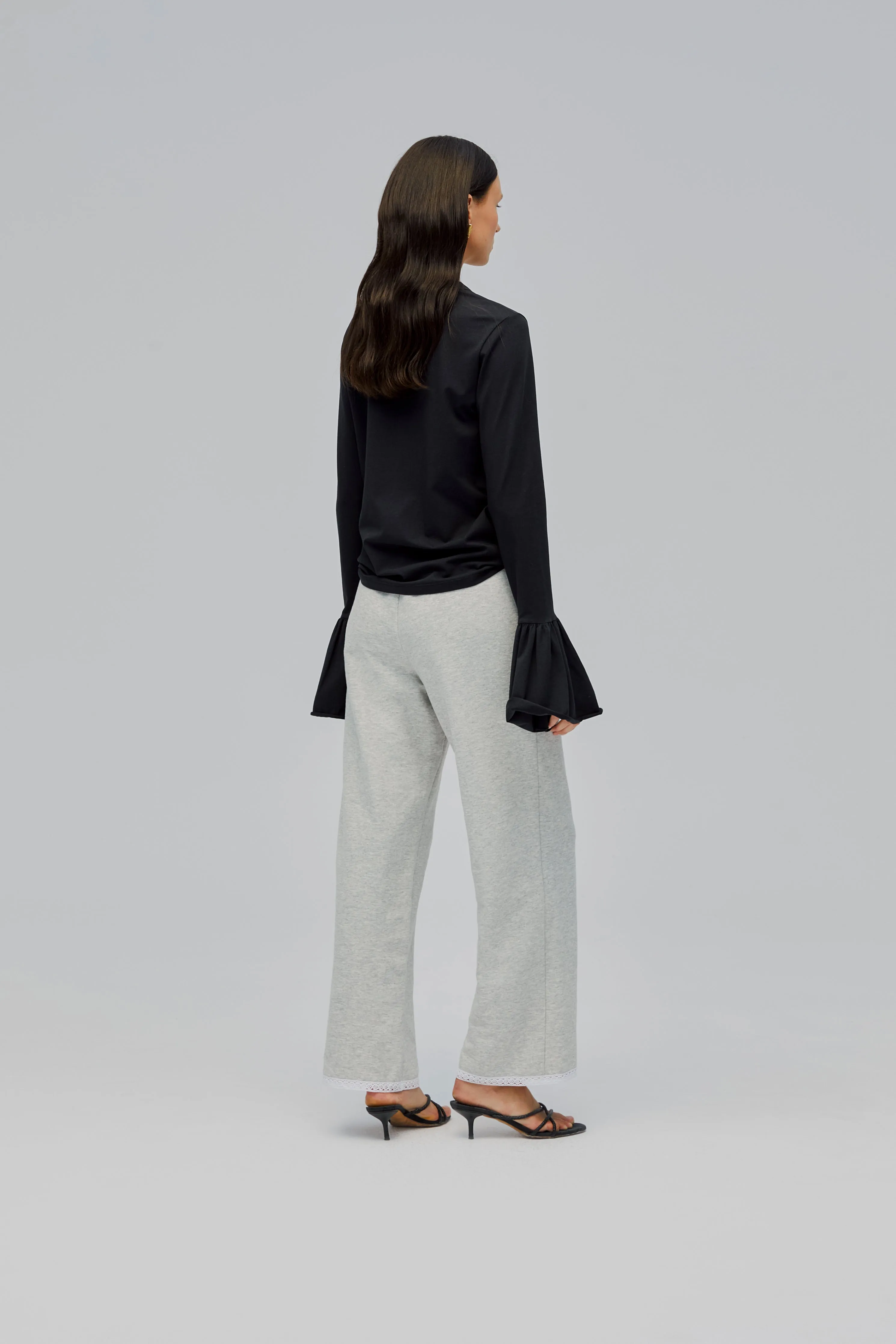 Relaxed Stretch-cotton Jersey Pants with Lace in Grey sold by Sleeper product image thumbnail 5