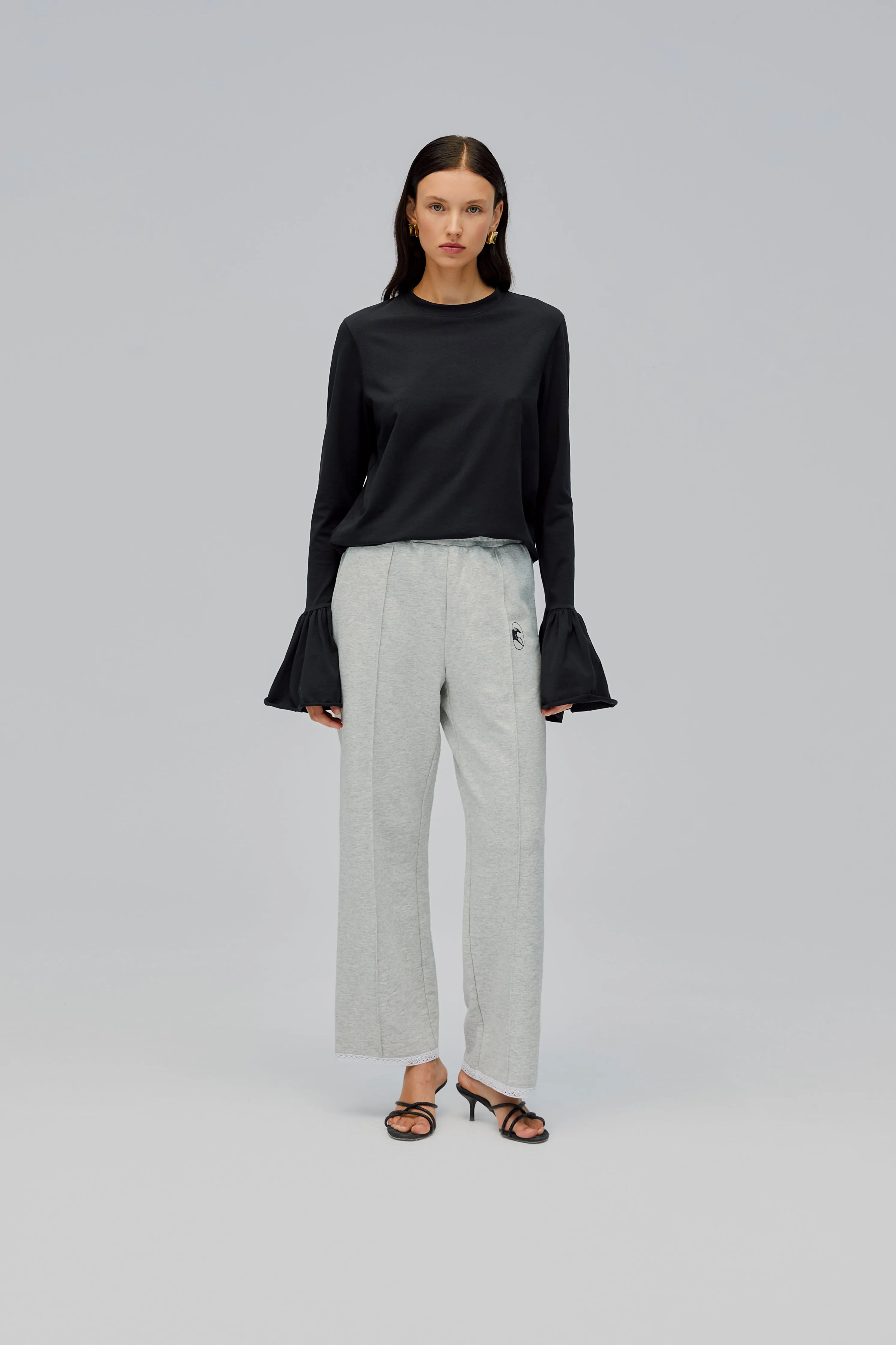Relaxed Stretch-cotton Jersey Pants with Lace in Grey sold by Sleeper