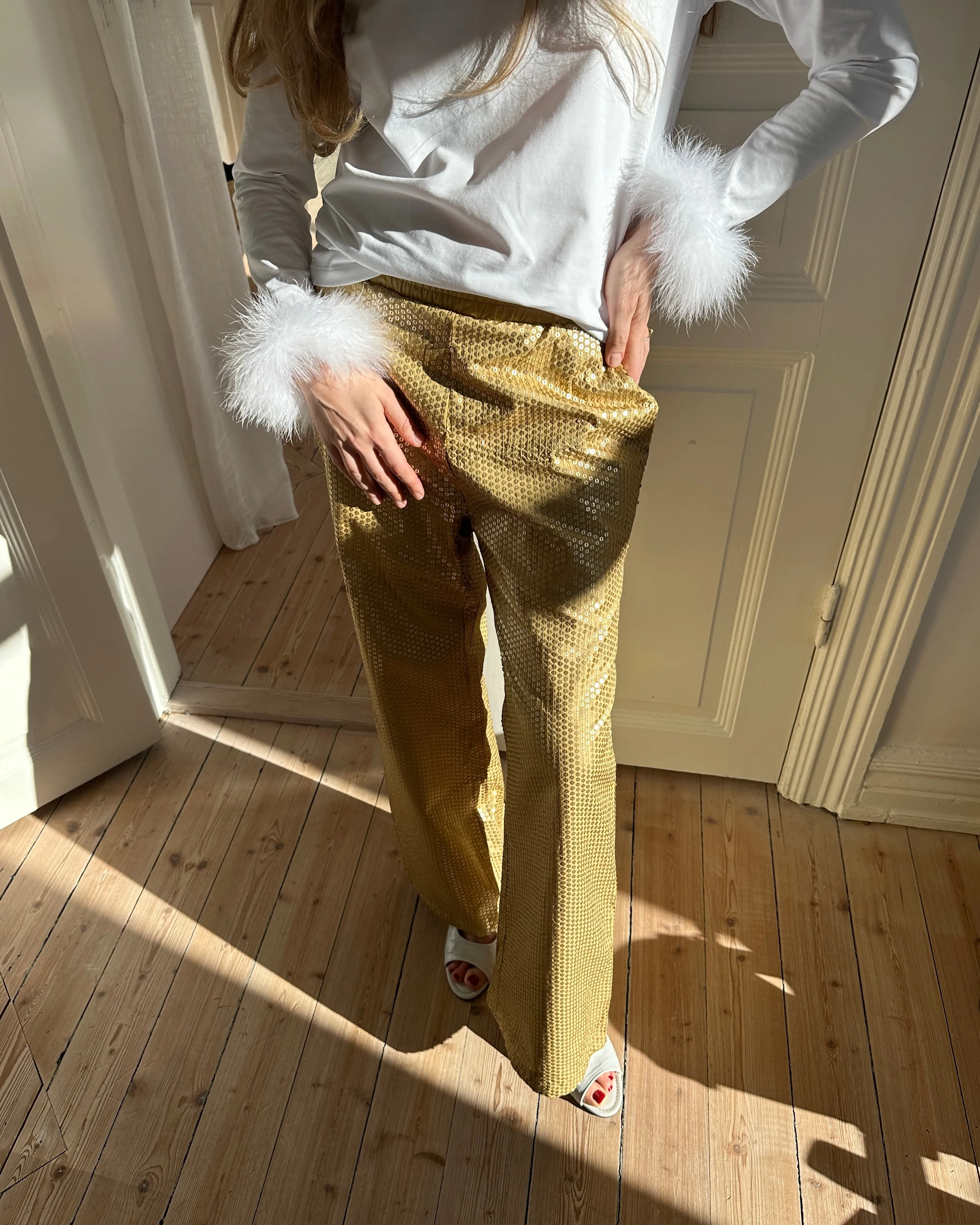 Long Sleeve Stretch-cotton Jersey T-Shirt with Detachable Feathers in White sold by Sleeper product image thumbnail 2