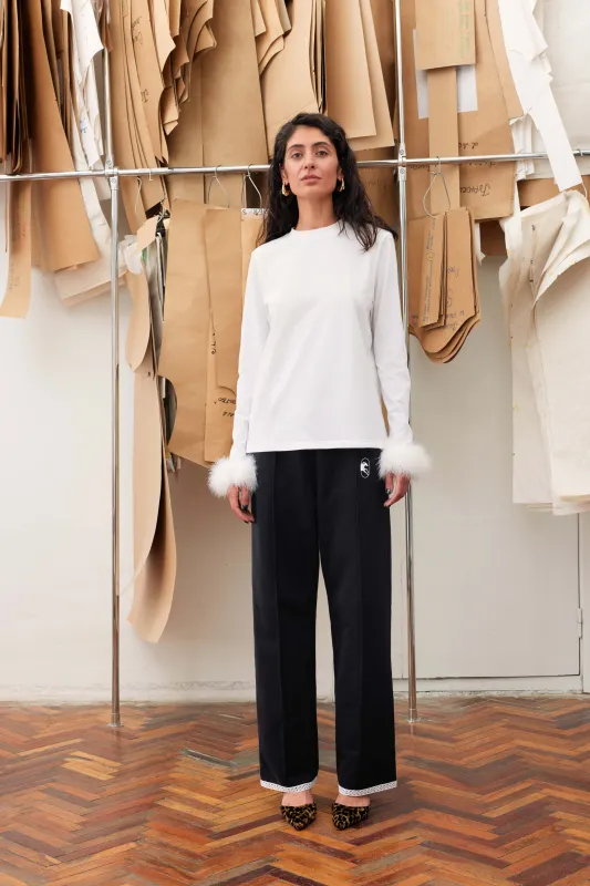 Long Sleeve Stretch-cotton Jersey T-Shirt with Detachable Feathers in White sold by Sleeper