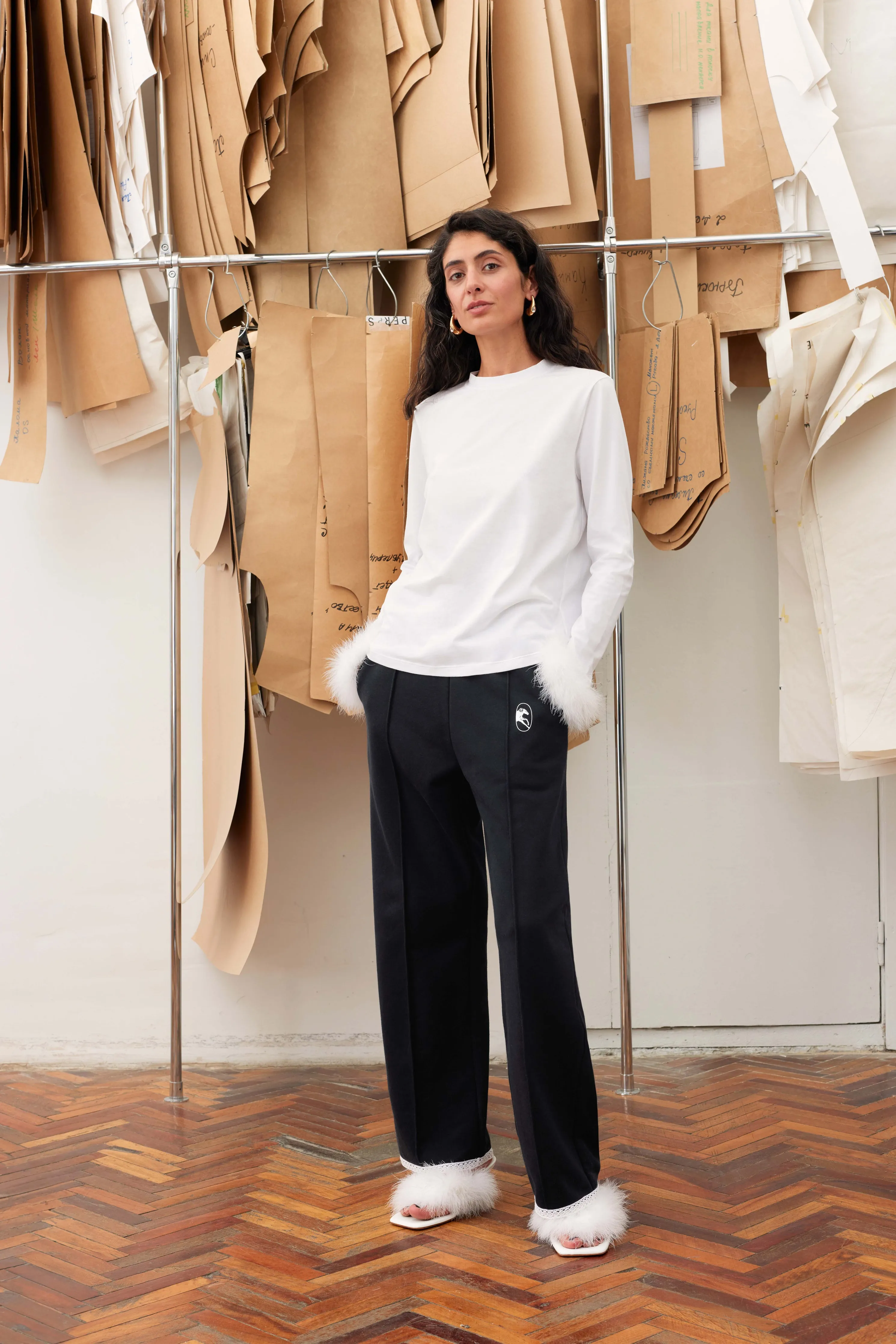 Long Sleeve Stretch-cotton Jersey T-Shirt with Detachable Feathers in White sold by Sleeper product image thumbnail 3