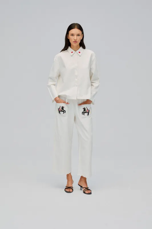 Kotyk Embroidered Cotton Pants in Off-white sold by Sleeper