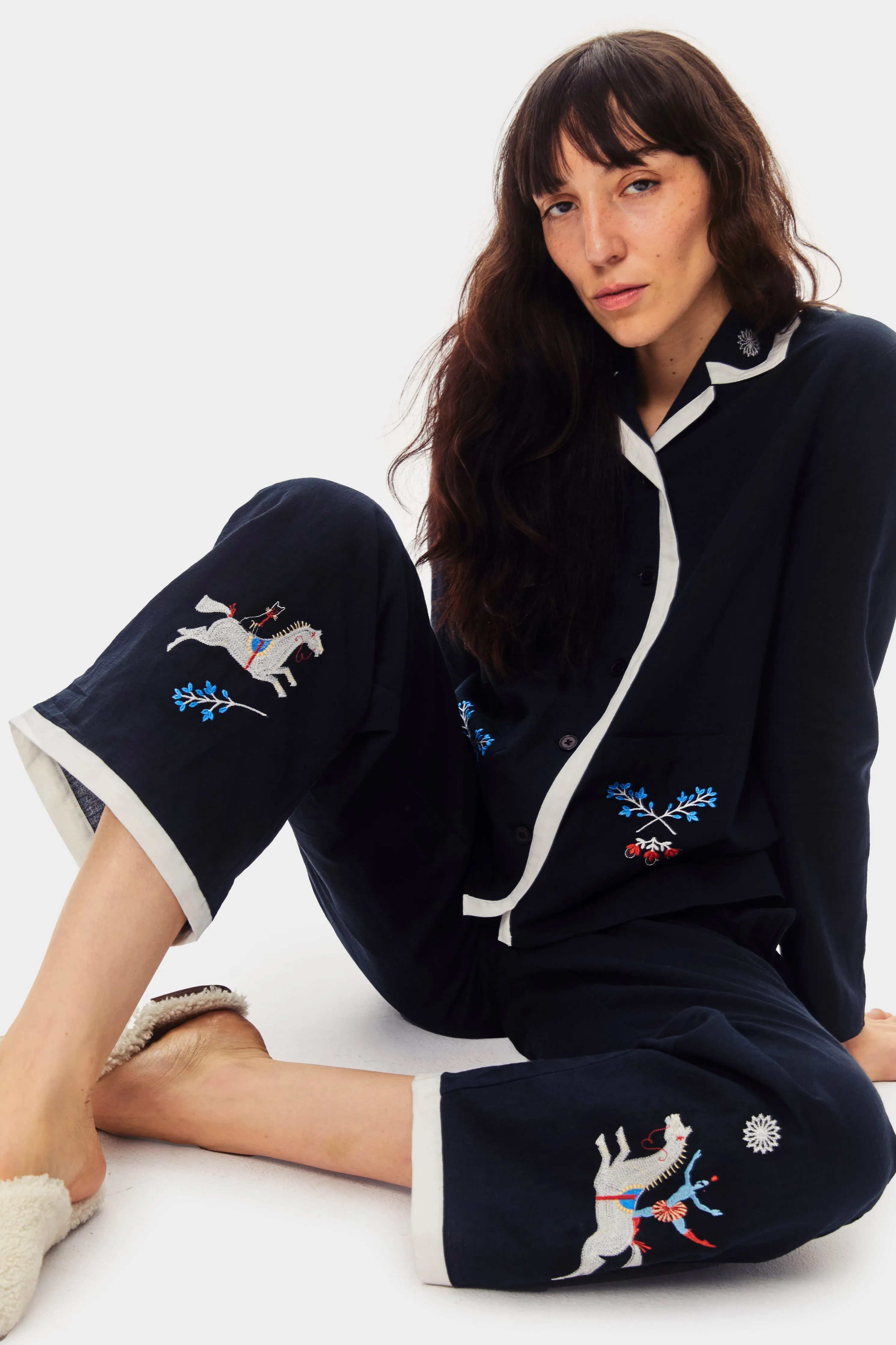 Kotyk Embroidered Cotton-poplin Pants in Navy sold by Sleeper product image thumbnail 3