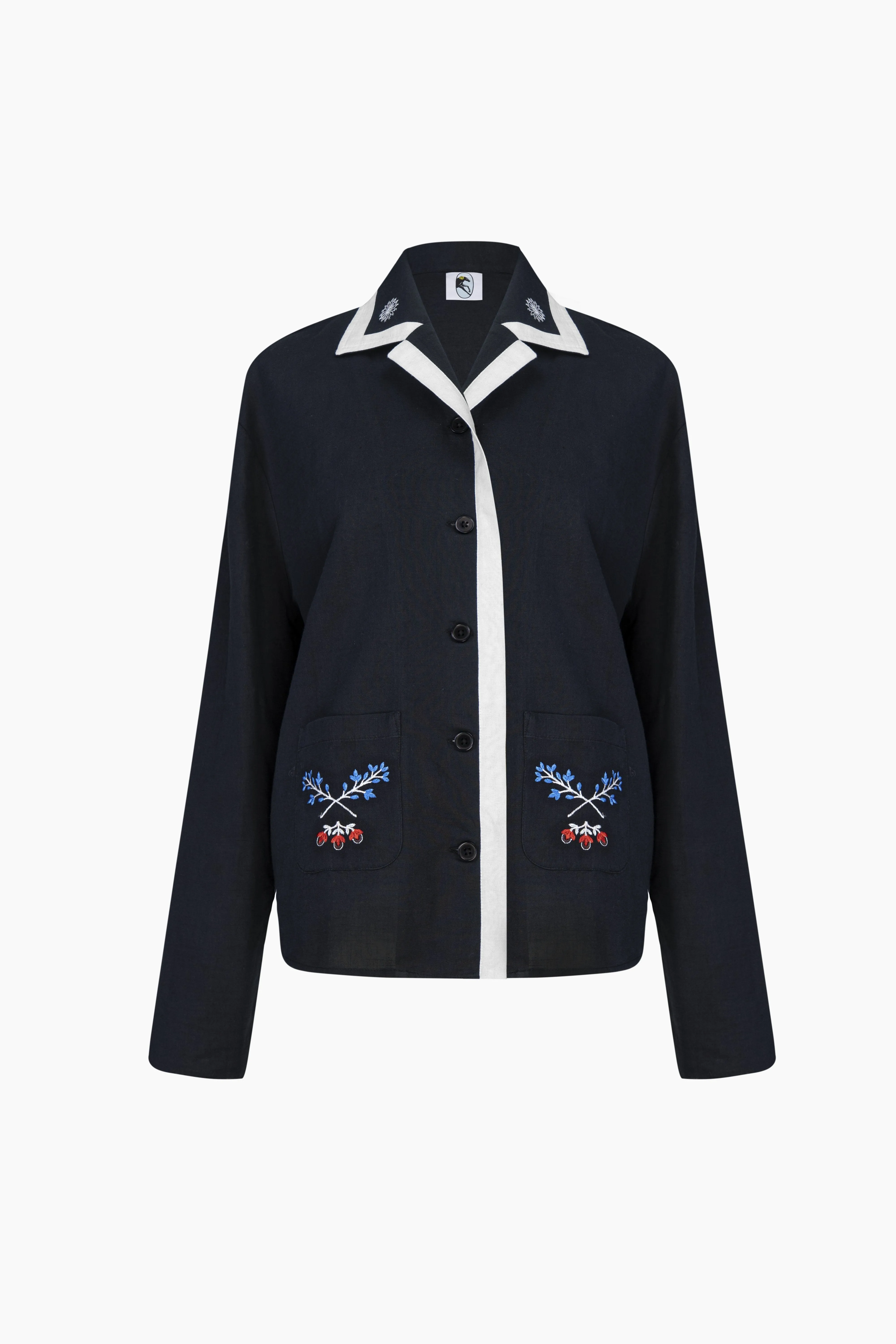 Kotyk Embroidered Cotton-poplin Shirt in Navy sold by Sleeper product image thumbnail 5