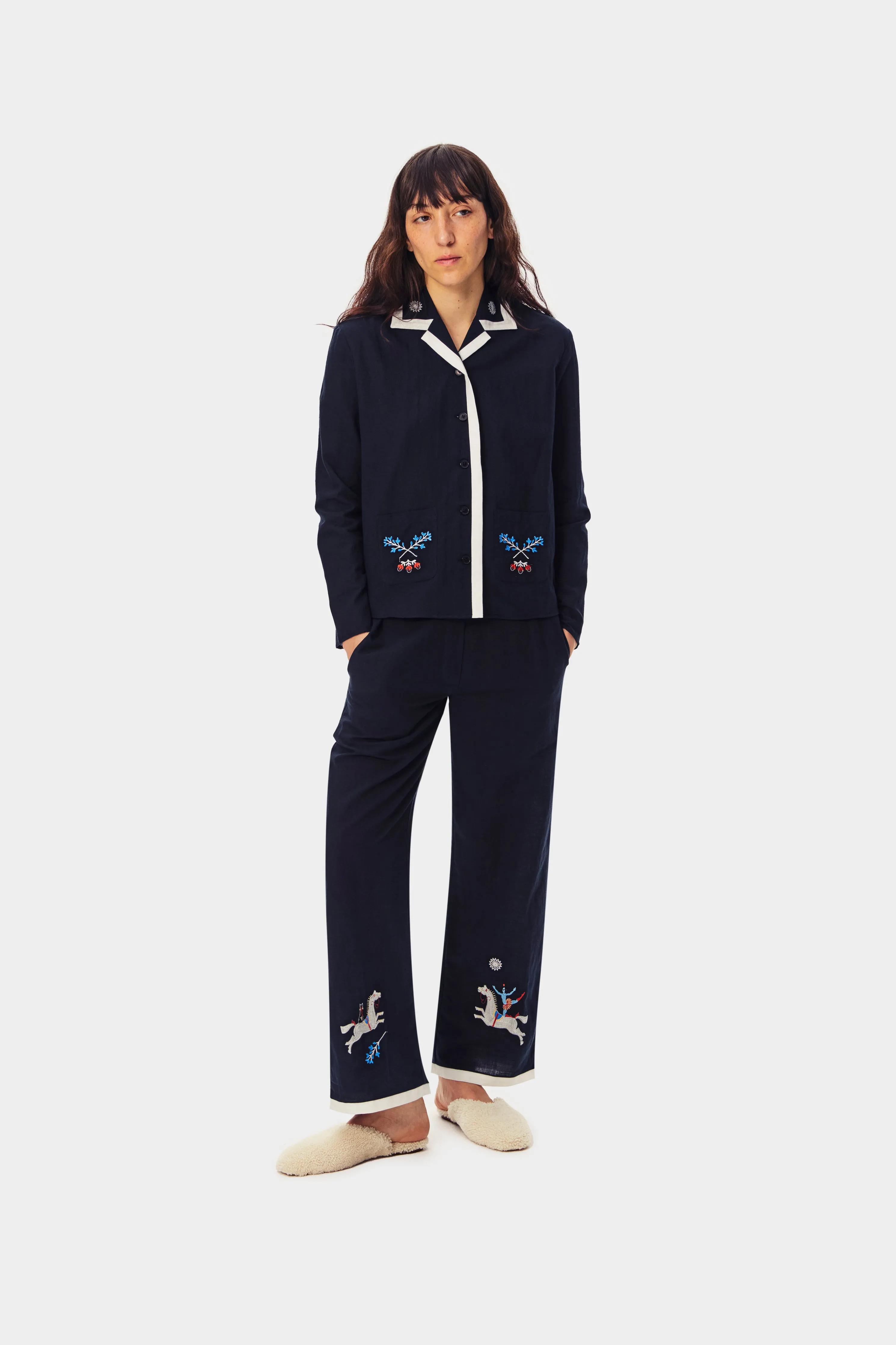 Kotyk Embroidered Cotton-poplin Shirt in Navy sold by Sleeper product image thumbnail 2