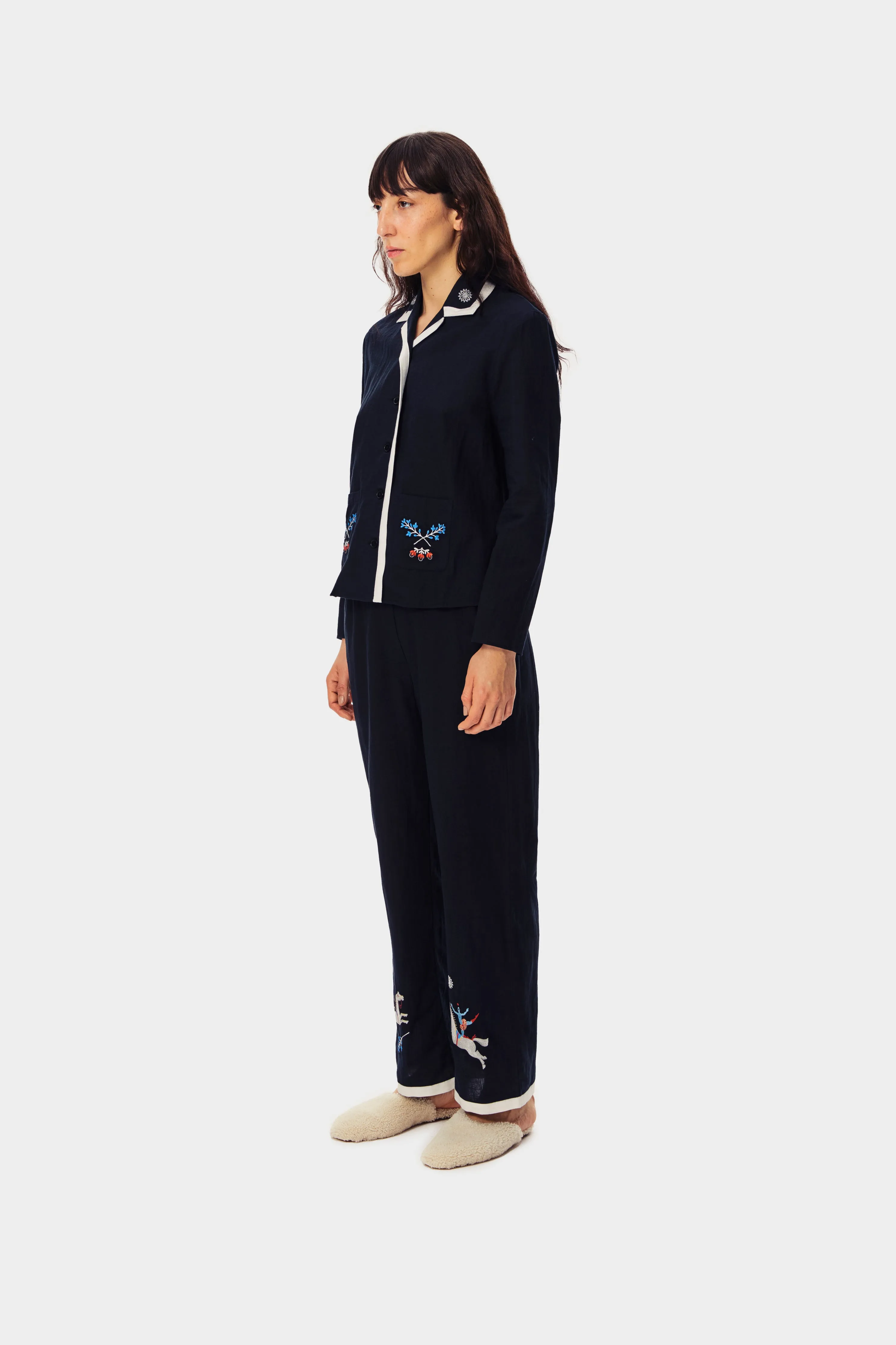 Kotyk Embroidered Cotton-poplin Shirt in Navy sold by Sleeper product image thumbnail 3