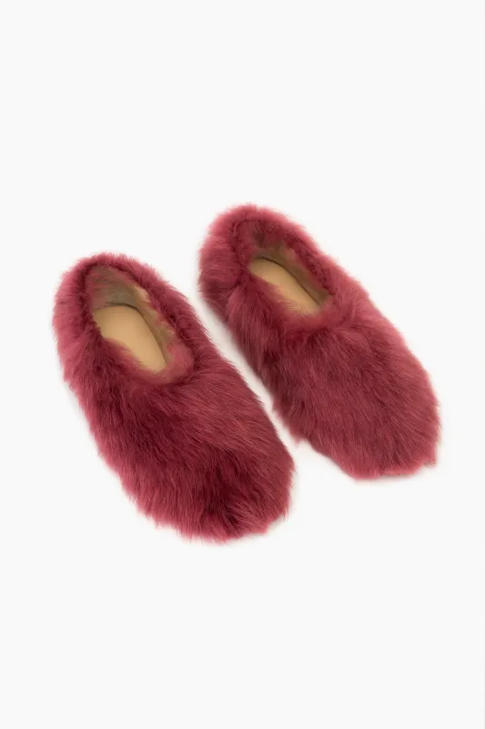Kiwi Kiwi Shearling Ballet Flats in Burgundy sold by Sleeper