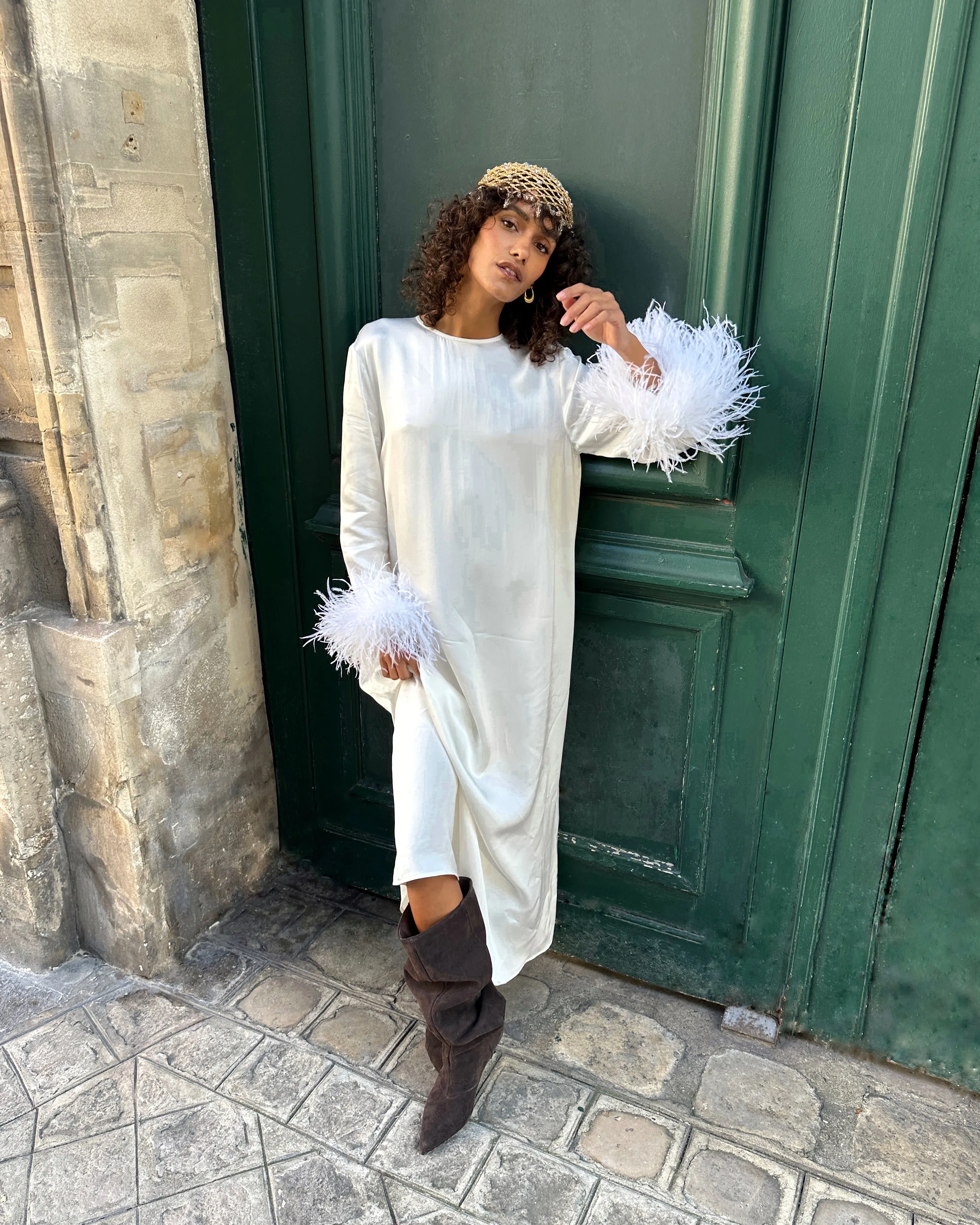 Suzi Maxi Dress With Detachable Feathers in White sold by Sleeper product image thumbnail 4