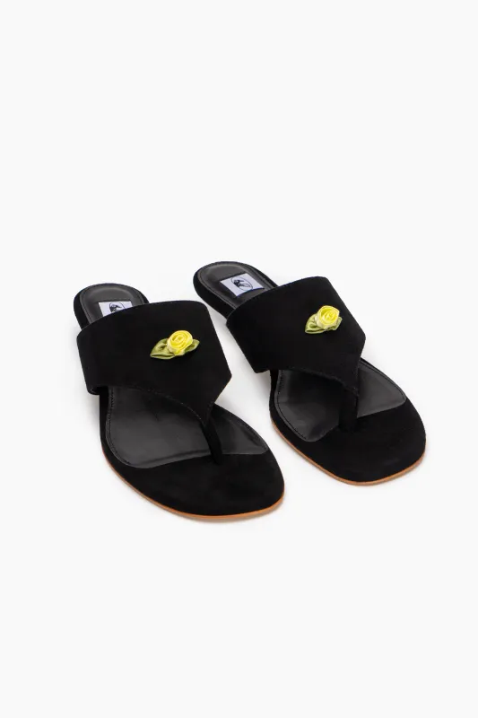 Golda Suede Kitten Heel Mules in Black sold by Sleeper