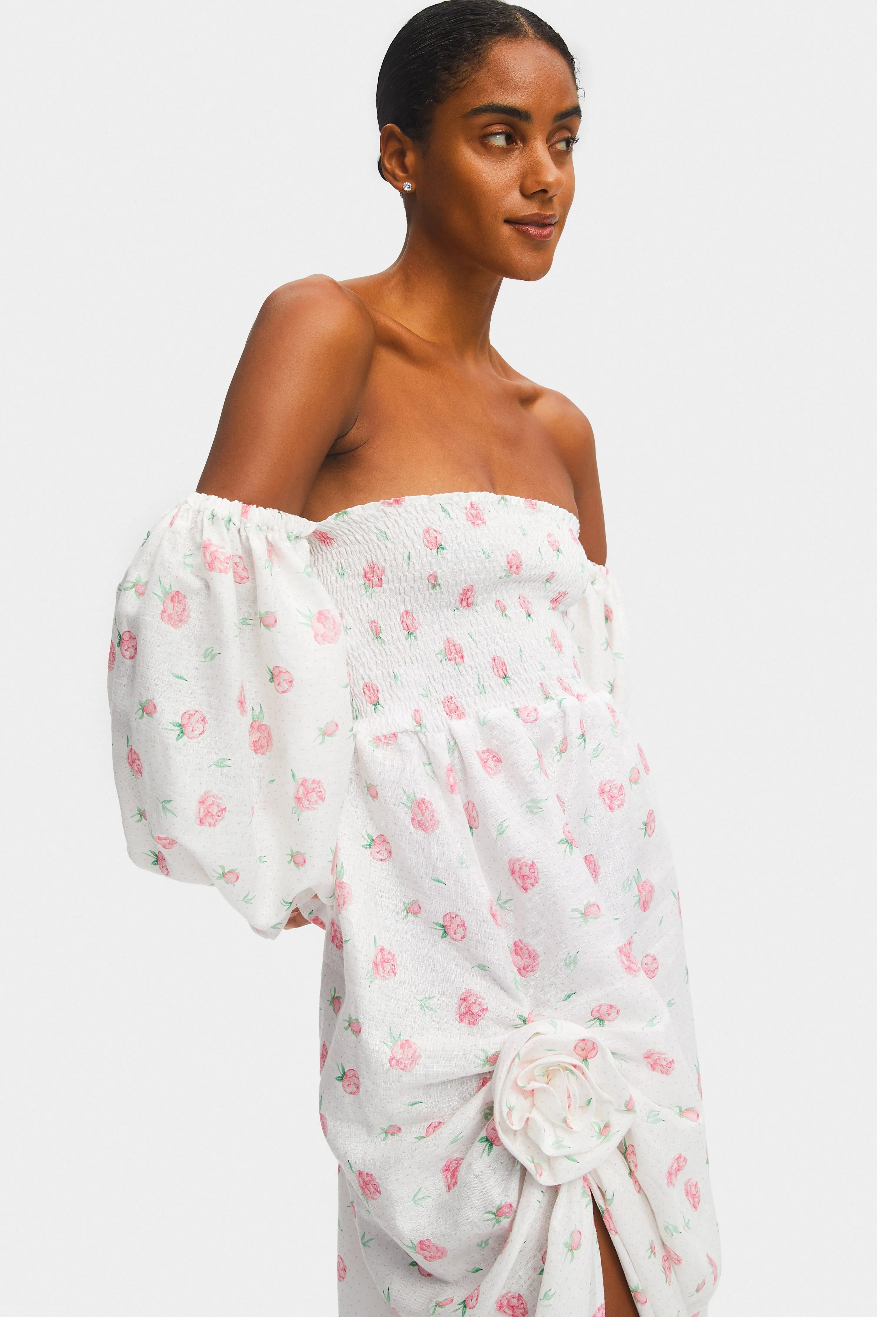 Atlanta Linen Dress with Rose Detail in Roses sold by Sleeper product image thumbnail 5