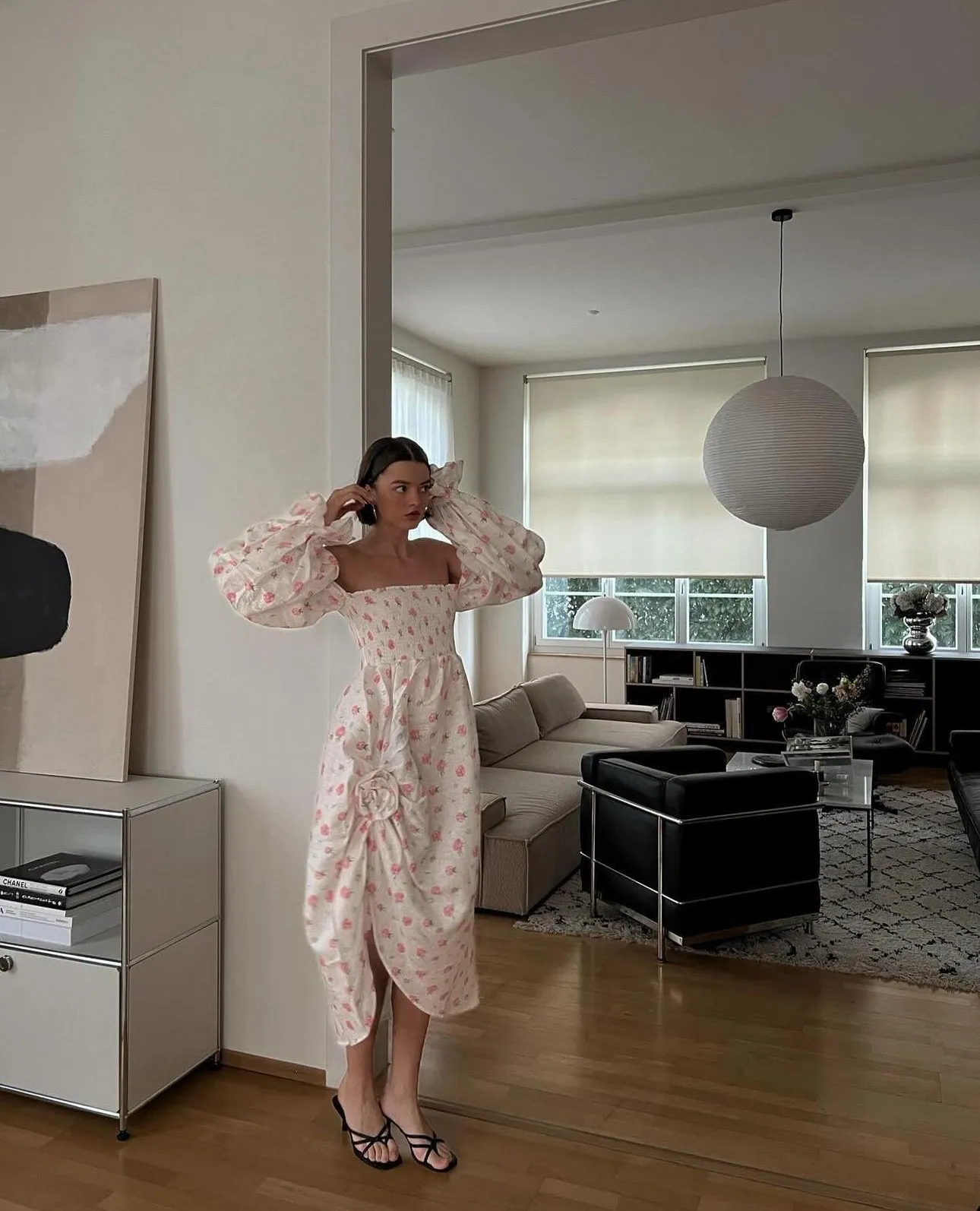 Atlanta Linen Dress with Rose Detail in Roses sold by Sleeper product image thumbnail 4