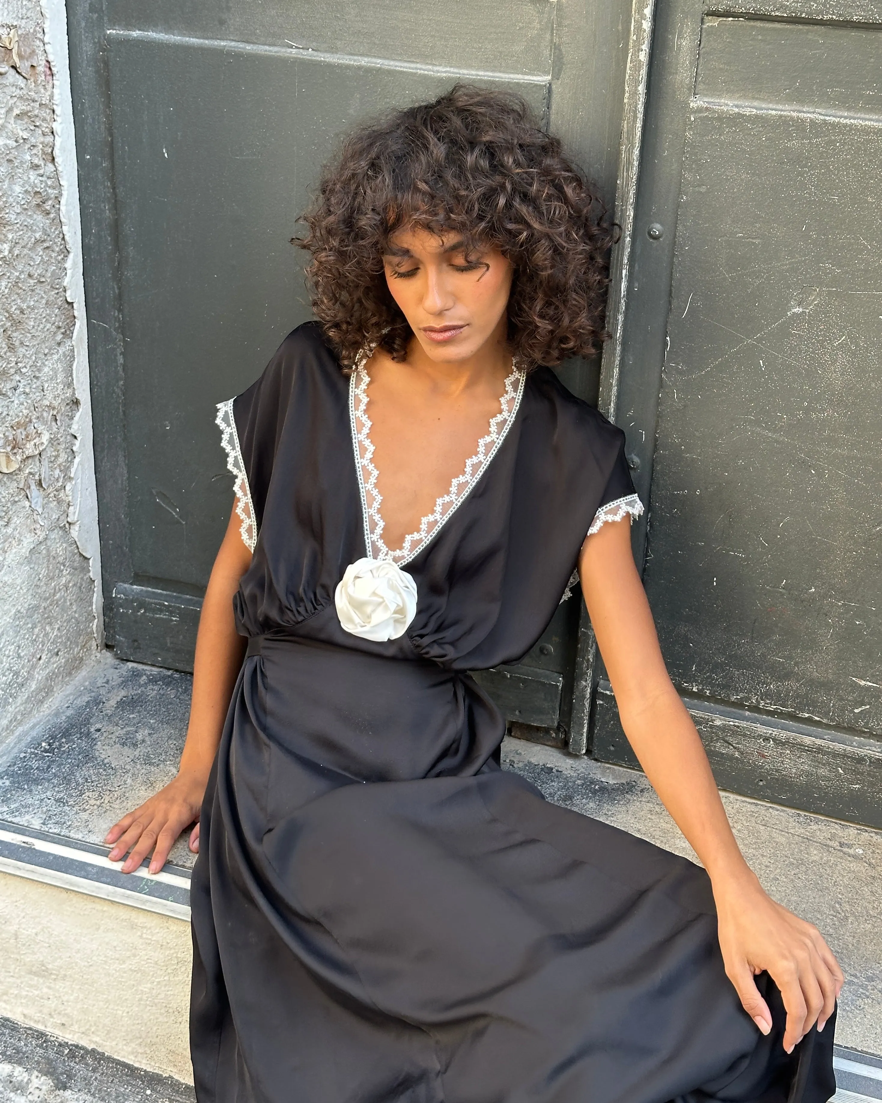 The Genus Rosa Satin Dress in Black sold by Sleeper product image thumbnail 5