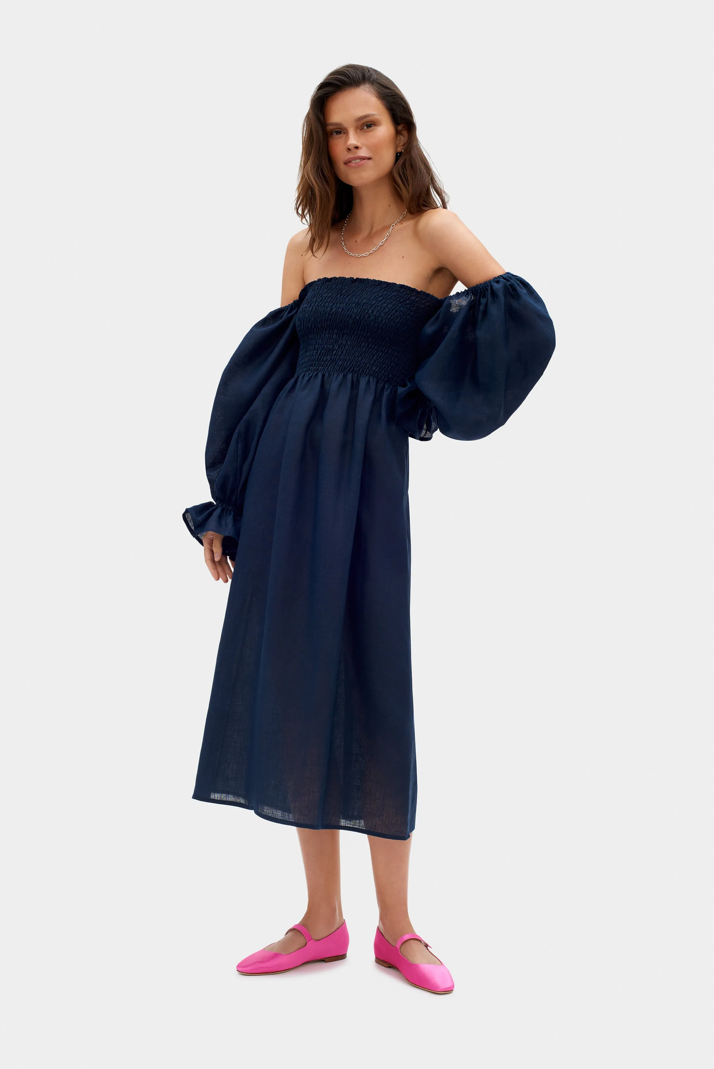 Atlanta Linen Dress in Navy sold by Sleeper