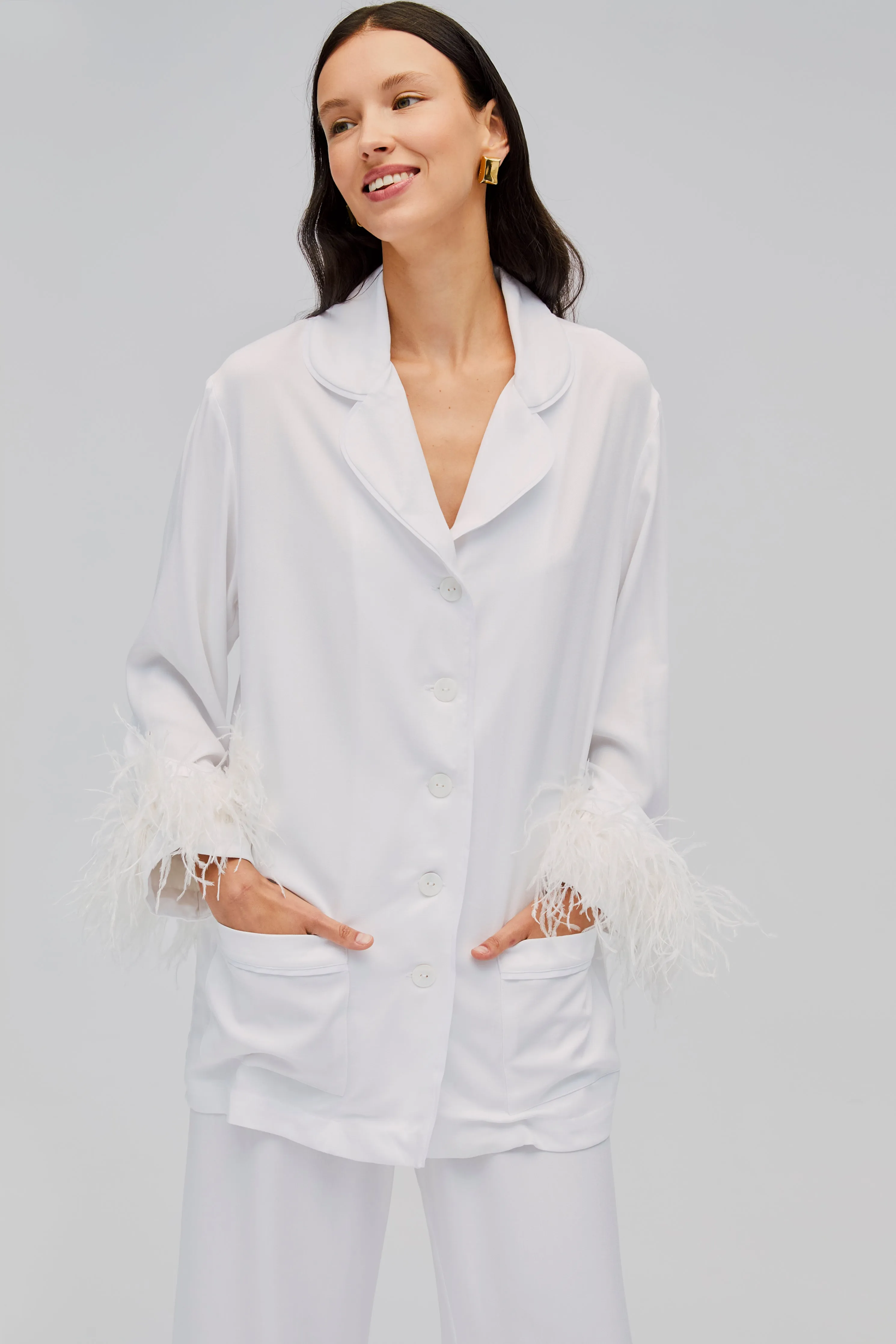 Party Pajamas Set with Detachable Feathers in White sold by Sleeper product image thumbnail 2