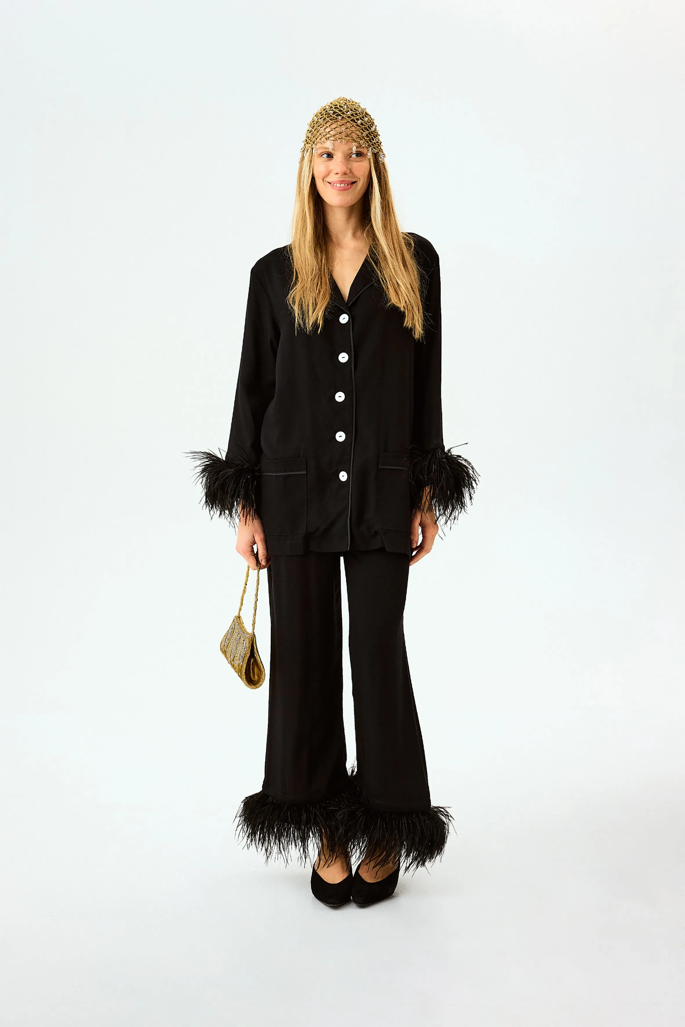 Party Pajamas Set with Detachable Feathers in Black sold by Sleeper product image thumbnail 2