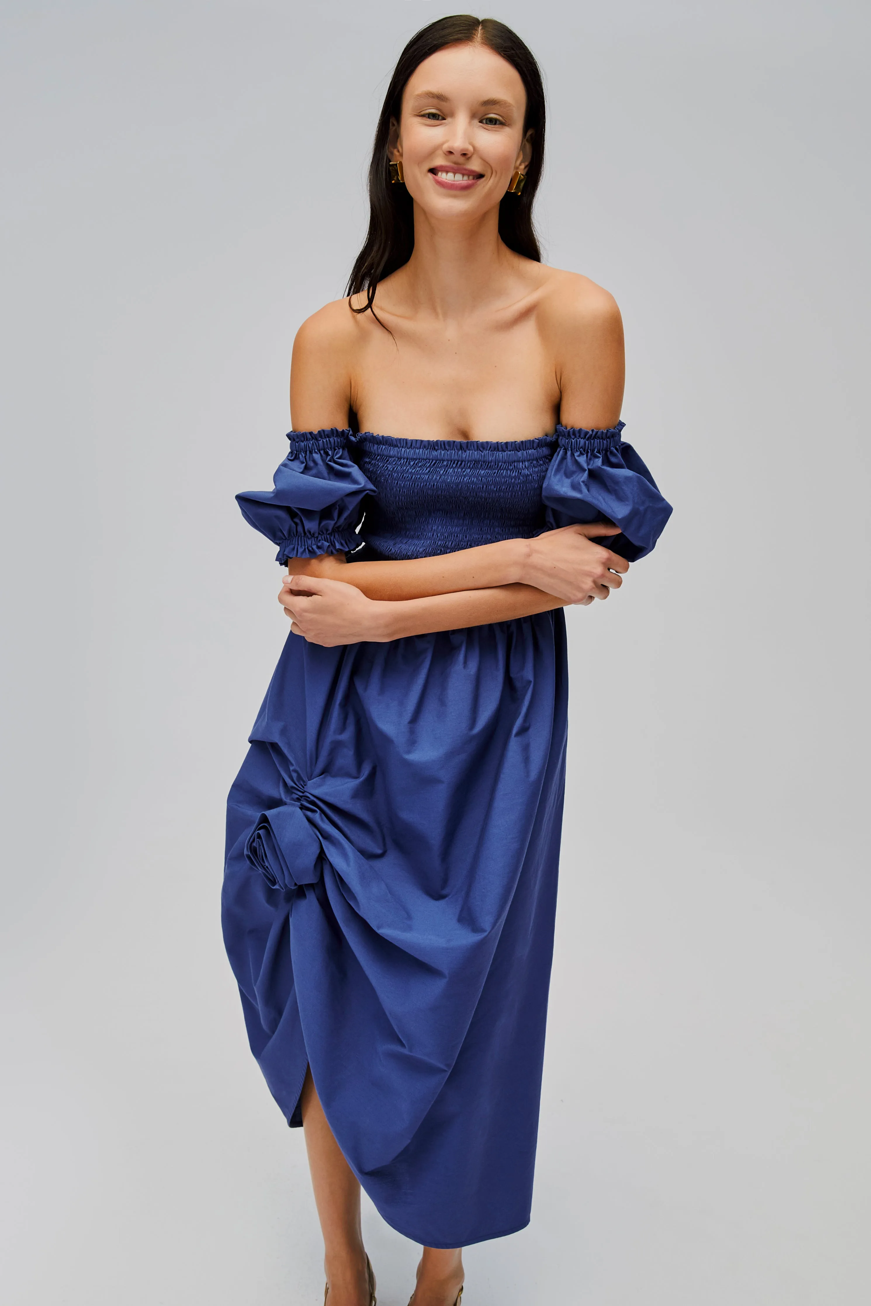 Belle Cotton Dress with Rose Detail in Navy sold by Sleeper product image thumbnail 5