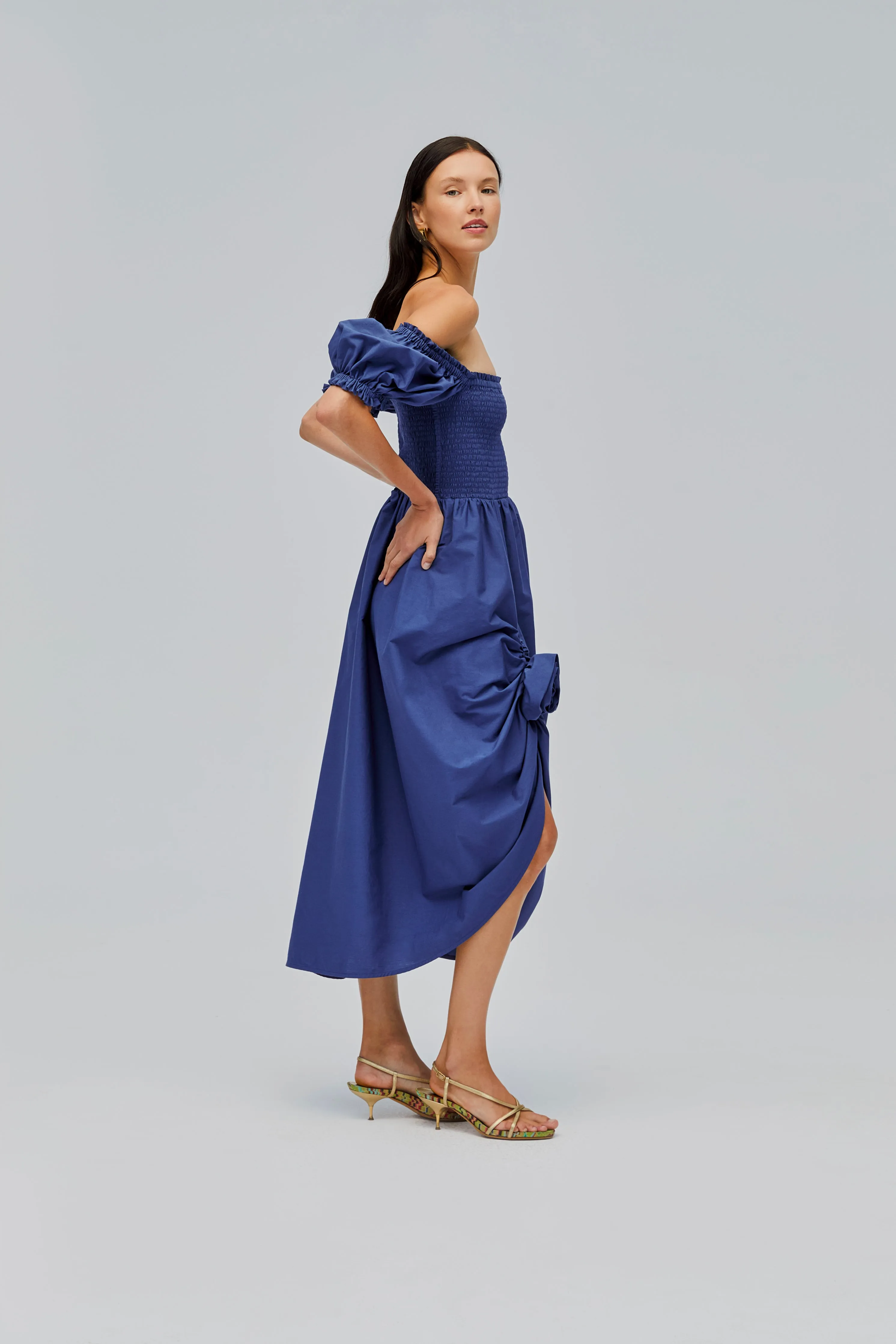 Belle Cotton Dress with Rose Detail in Navy sold by Sleeper product image thumbnail 4