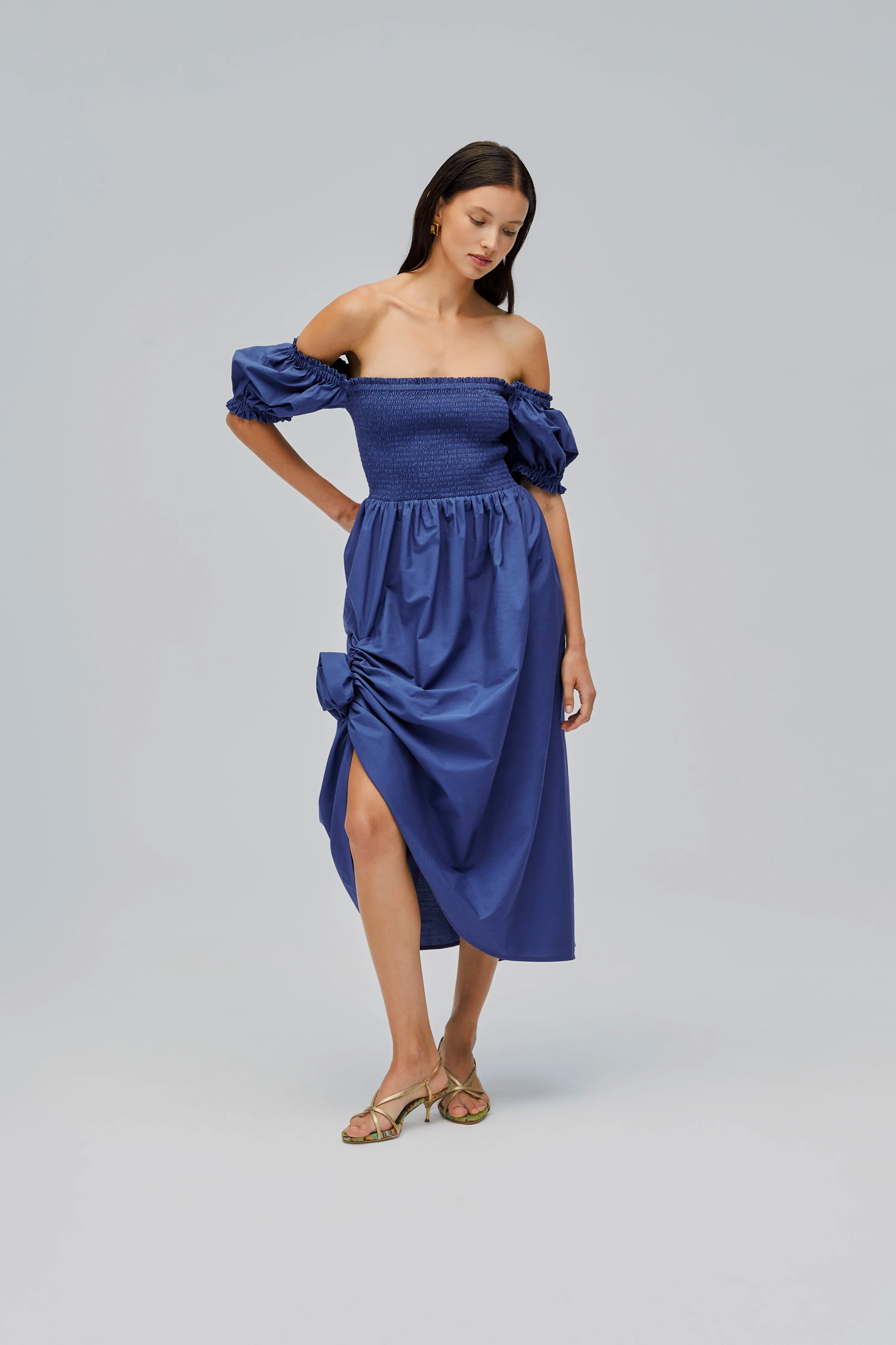 Belle Cotton Dress with Rose Detail in Navy sold by Sleeper product image thumbnail 3