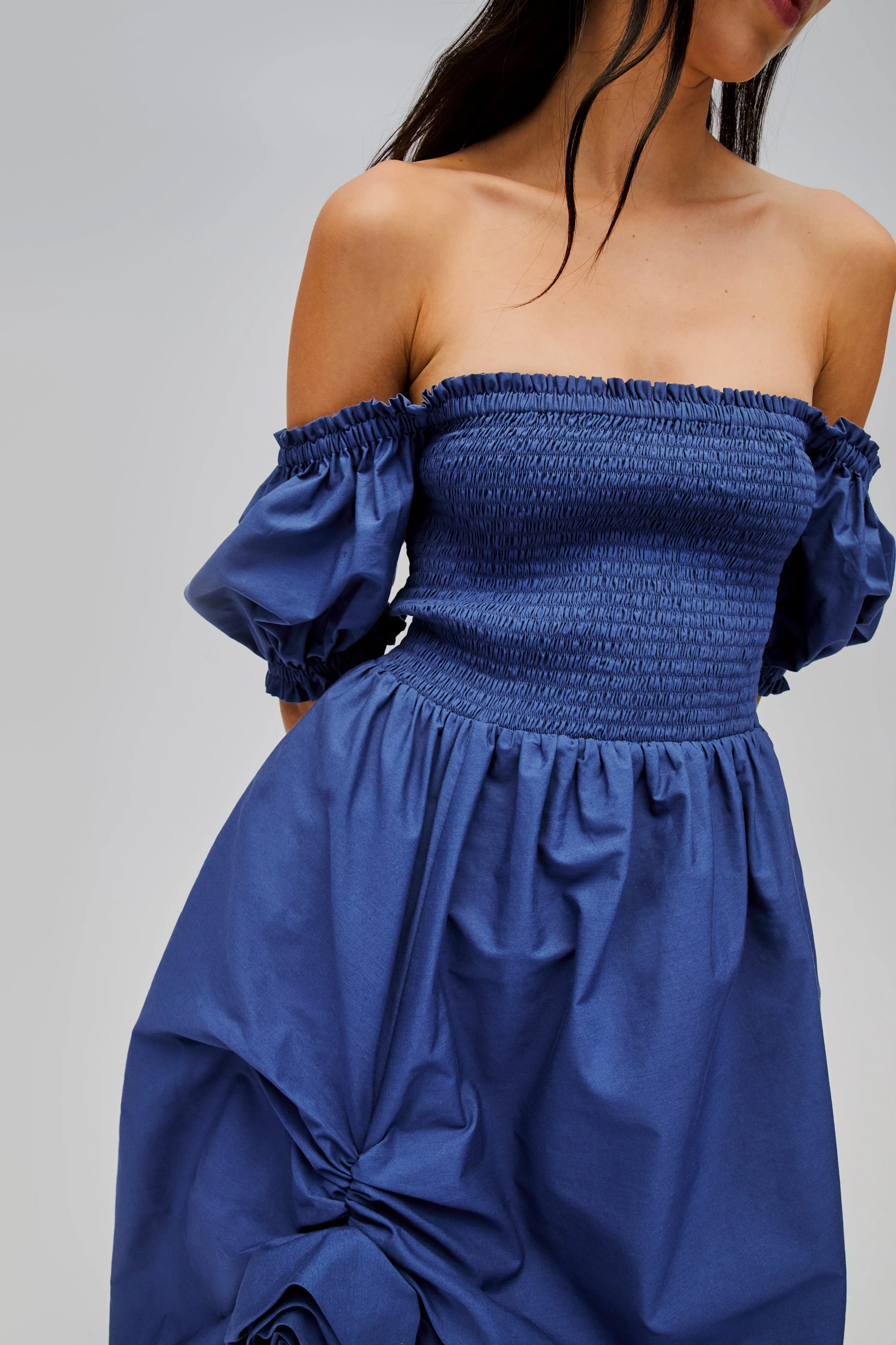 Belle Cotton Dress with Rose Detail in Navy sold by Sleeper product image thumbnail 2