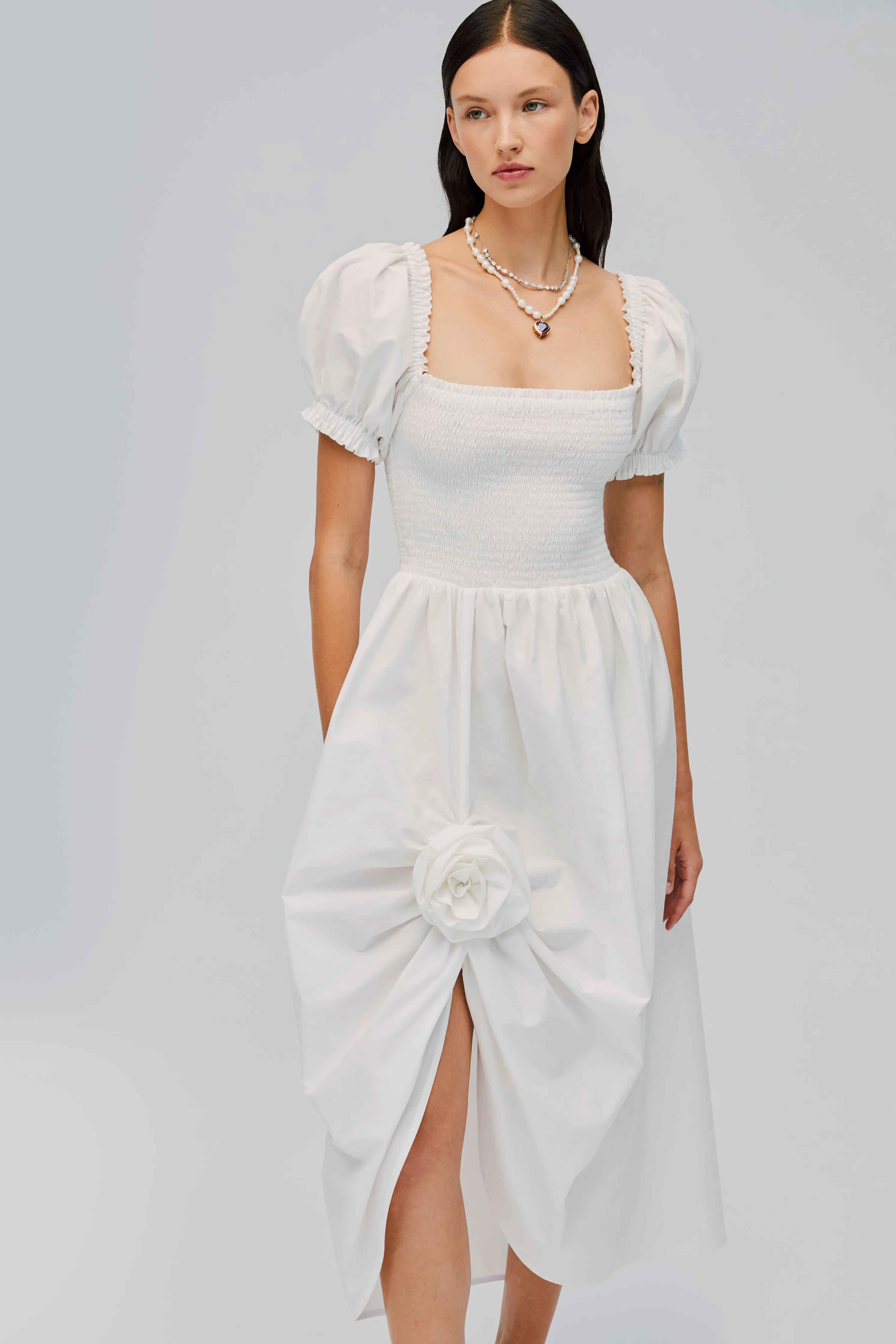 Belle Cotton Dress with Rose Detail in White sold by Sleeper product image thumbnail 3