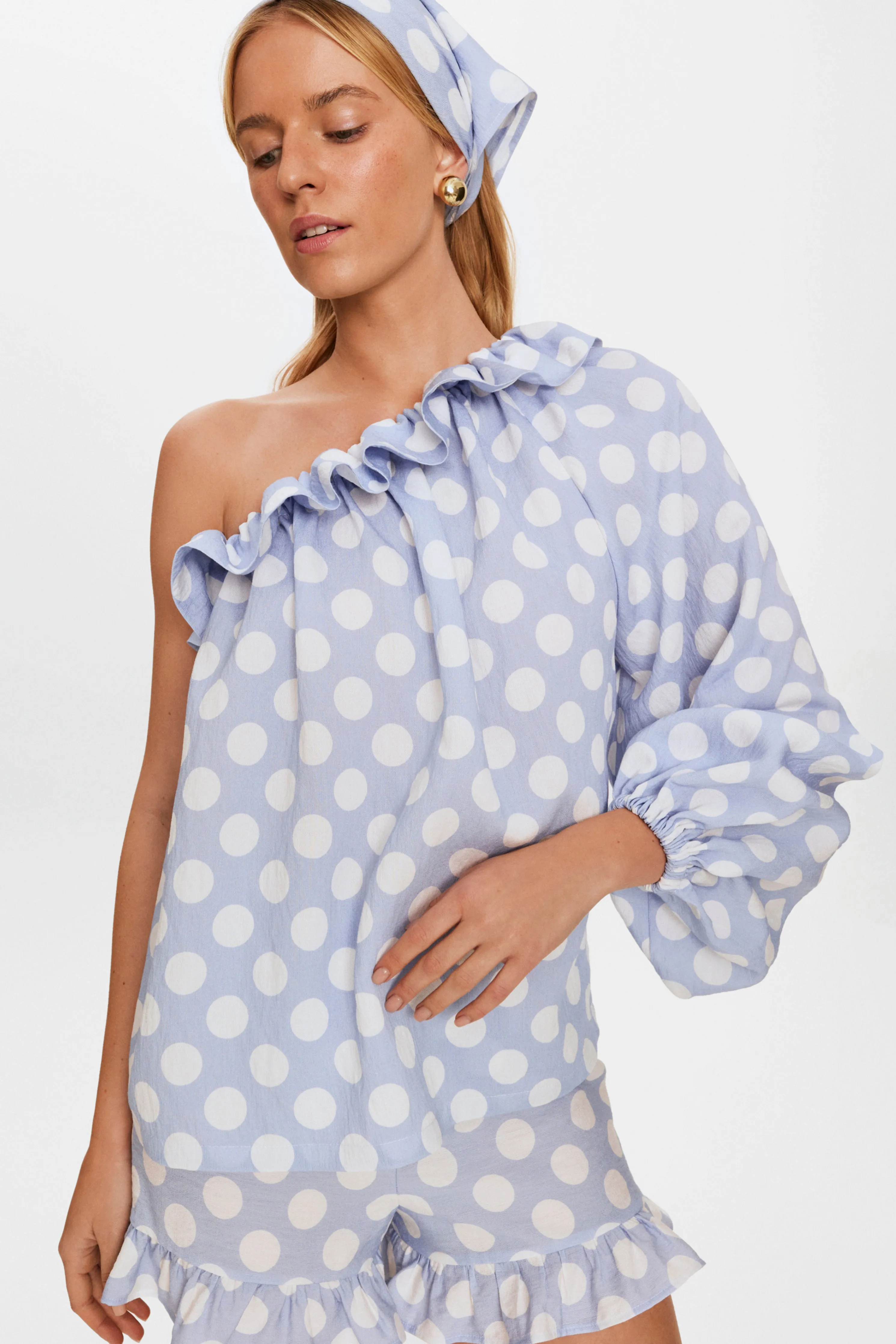 Gaia Soft Viscose Top in Blue Polka Dot sold by Sleeper product image thumbnail 2