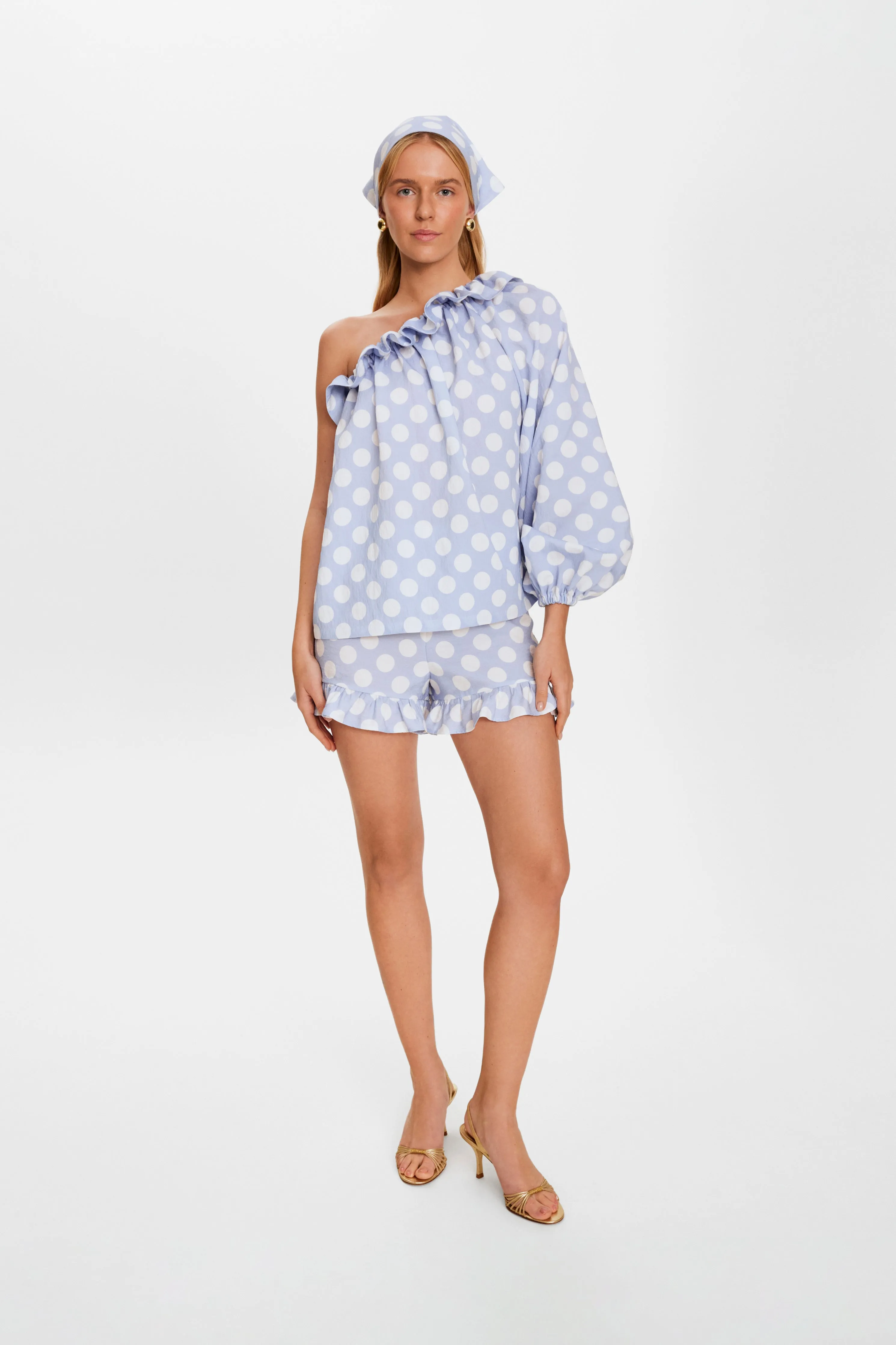 Gaia Soft Viscose Top in Blue Polka Dot sold by Sleeper