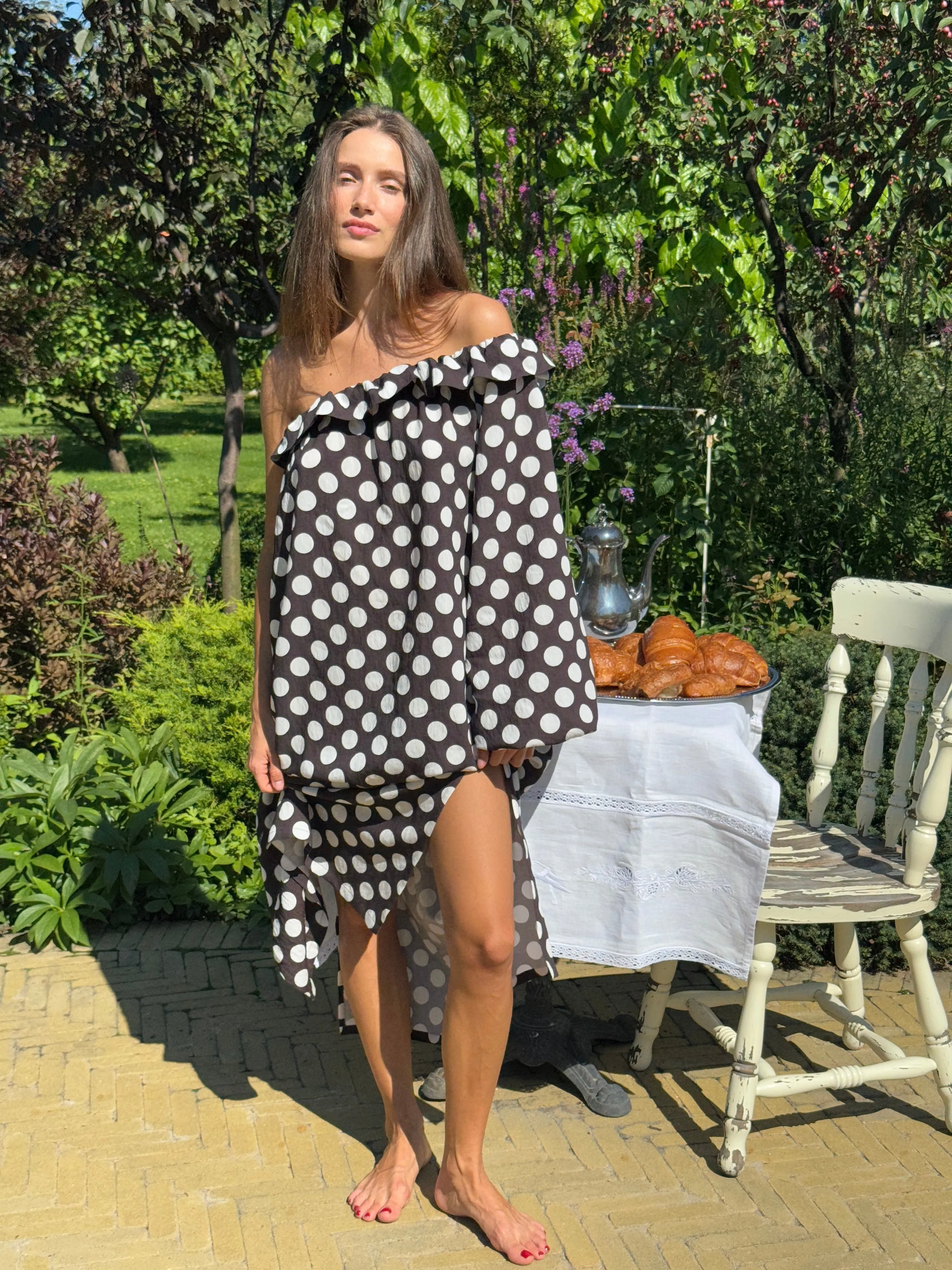 Gaia Soft Viscose Midi Dress in Black Polka Dot sold by Sleeper product image thumbnail 4