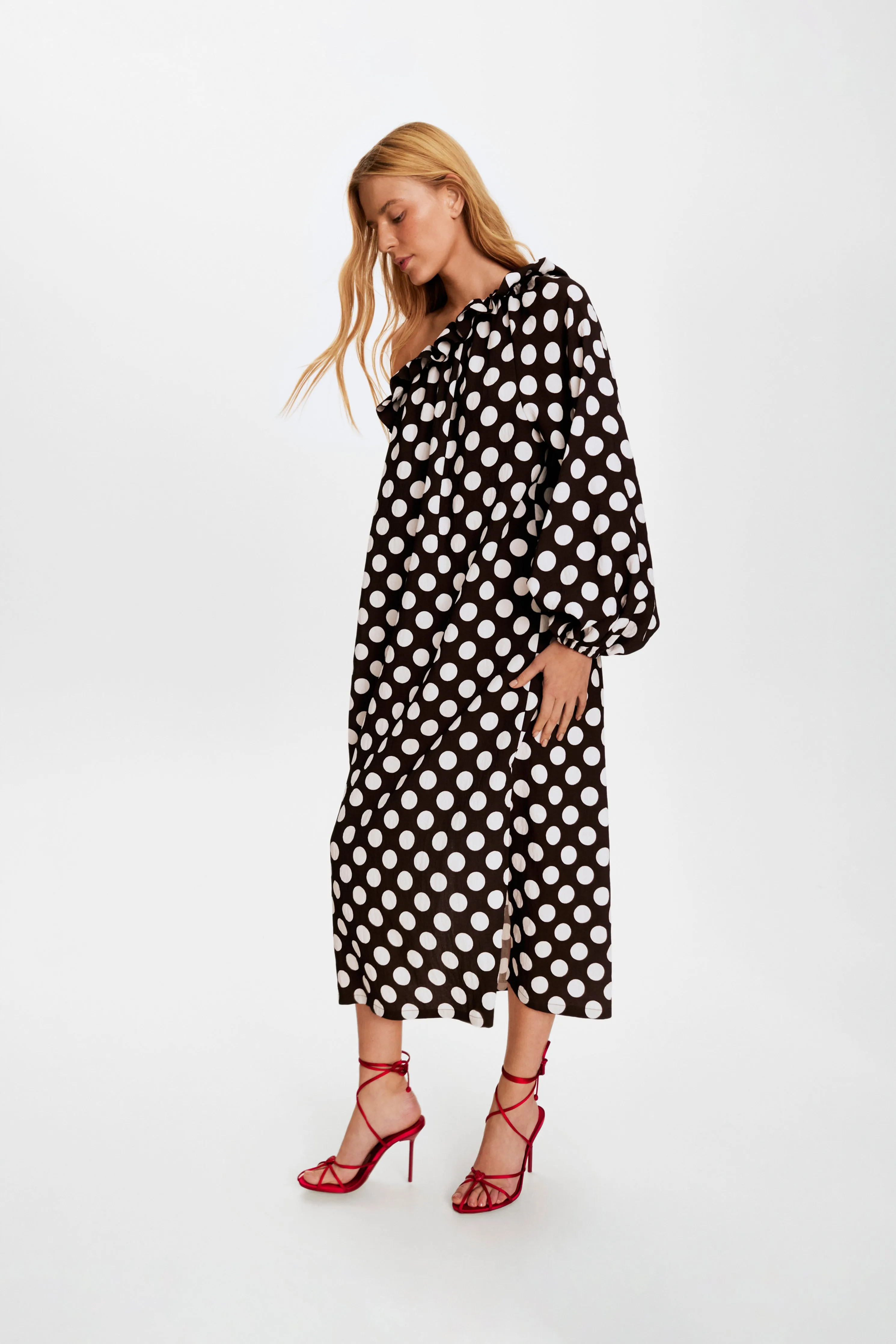 Gaia Soft Viscose Midi Dress in Black Polka Dot sold by Sleeper product image thumbnail 5