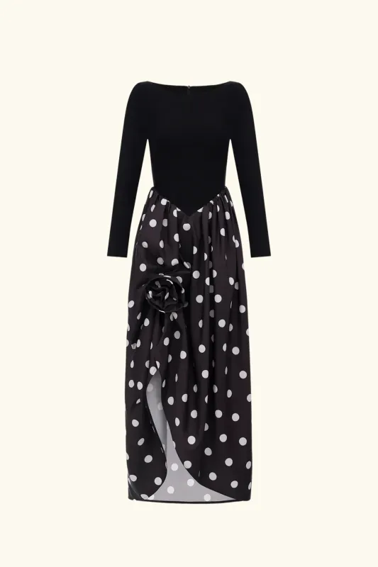 Aurora Maxi Dress in Black Polka Dot made by Sleeper