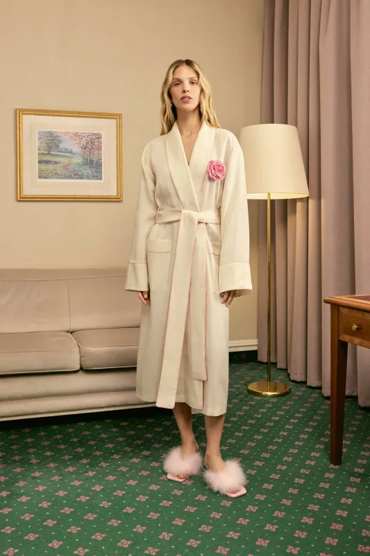 The Rose Linen Robe in Milk made by Sleeper